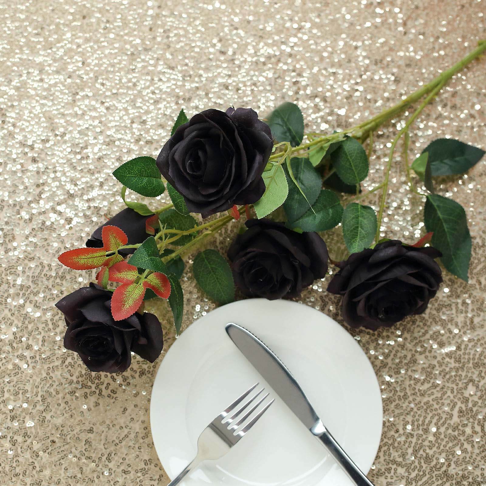 2 Bouquets 33" Tall Black Artificial Silk Rose Flower Bush Stems