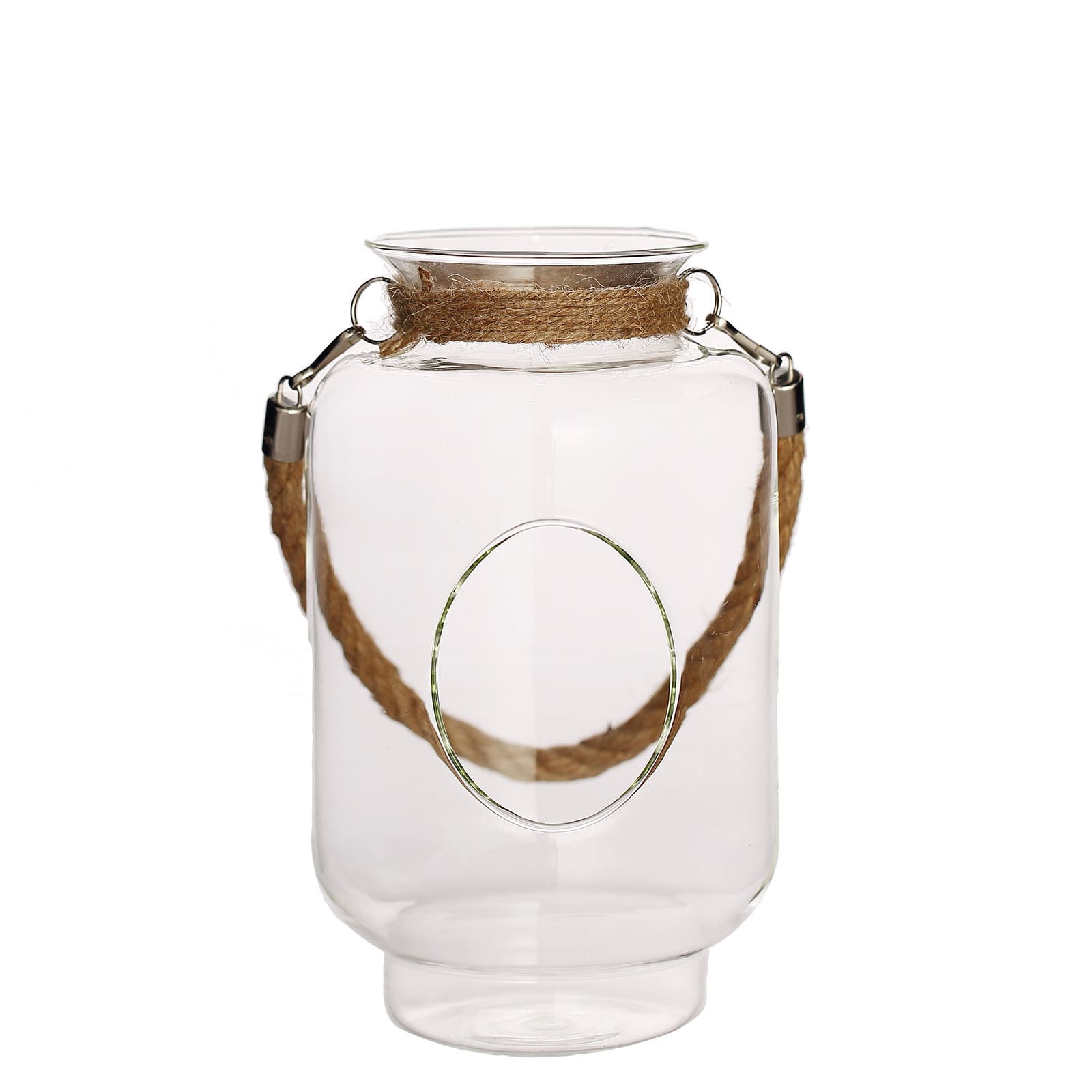 2-Pack Glass Vase Jars Clear with Twine Rope Handle - Rustic Hanging Terrariums for Events 16"