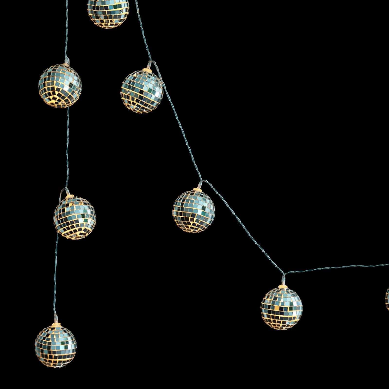 10 LED String Light Garland Silver Disco Mirror Ball Warm White - Battery Operated Event Décor 6ft