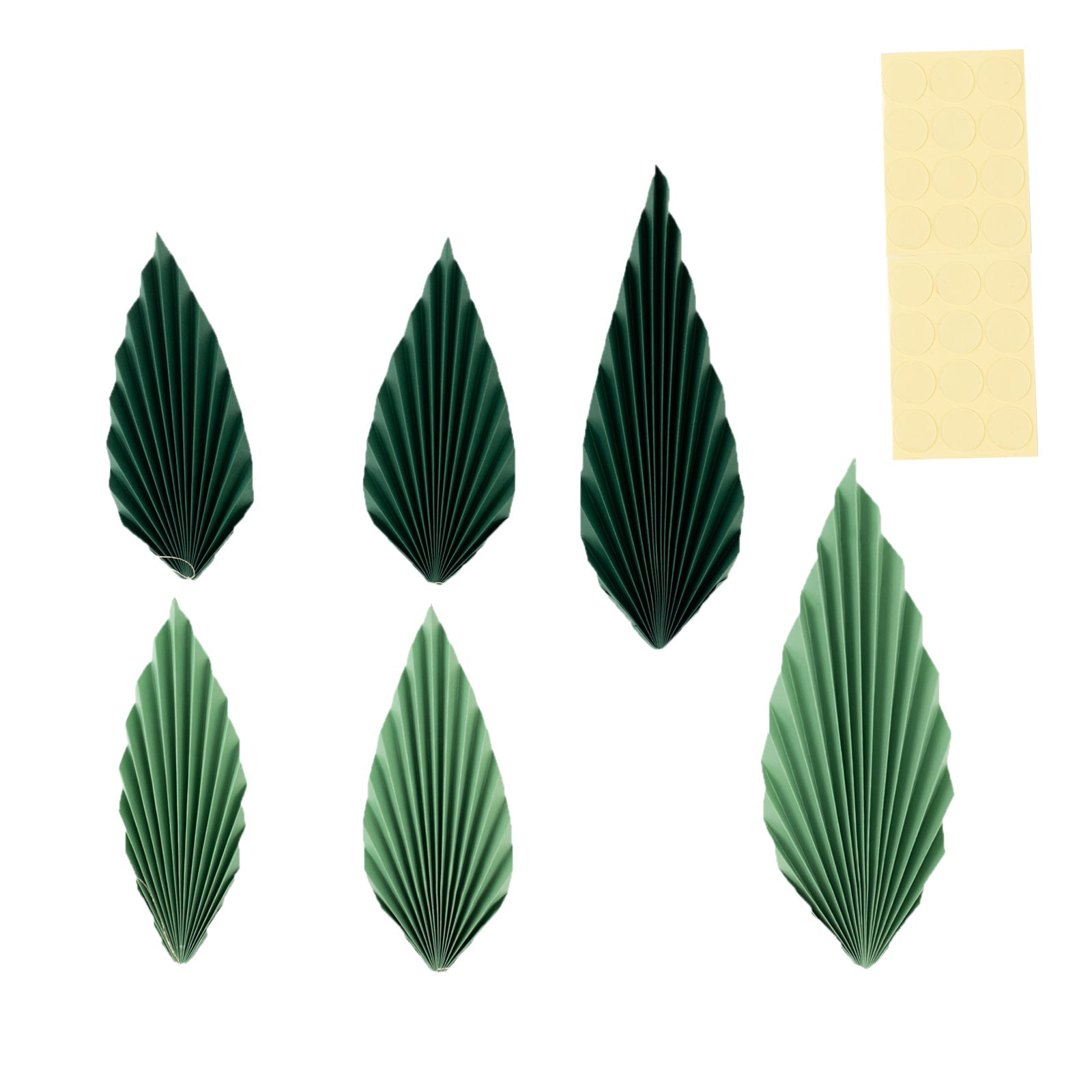 Set of 6 Mixed Green Leaves Hanging Paper Fans Backdrop Decor, Pre-Strung Foldable Tropical Palm Leaves Jungle Theme Party Supplies - 11",15"
