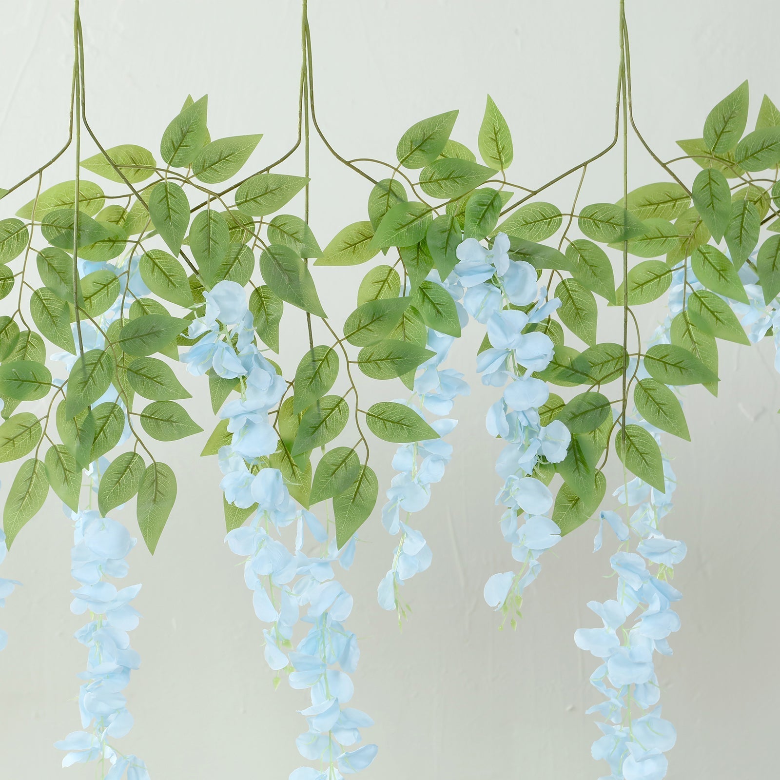5 Pack 44" Silk Hanging Wisteria Flower Garland Vines in Light Blue, 3 Strands in 1 Bush
