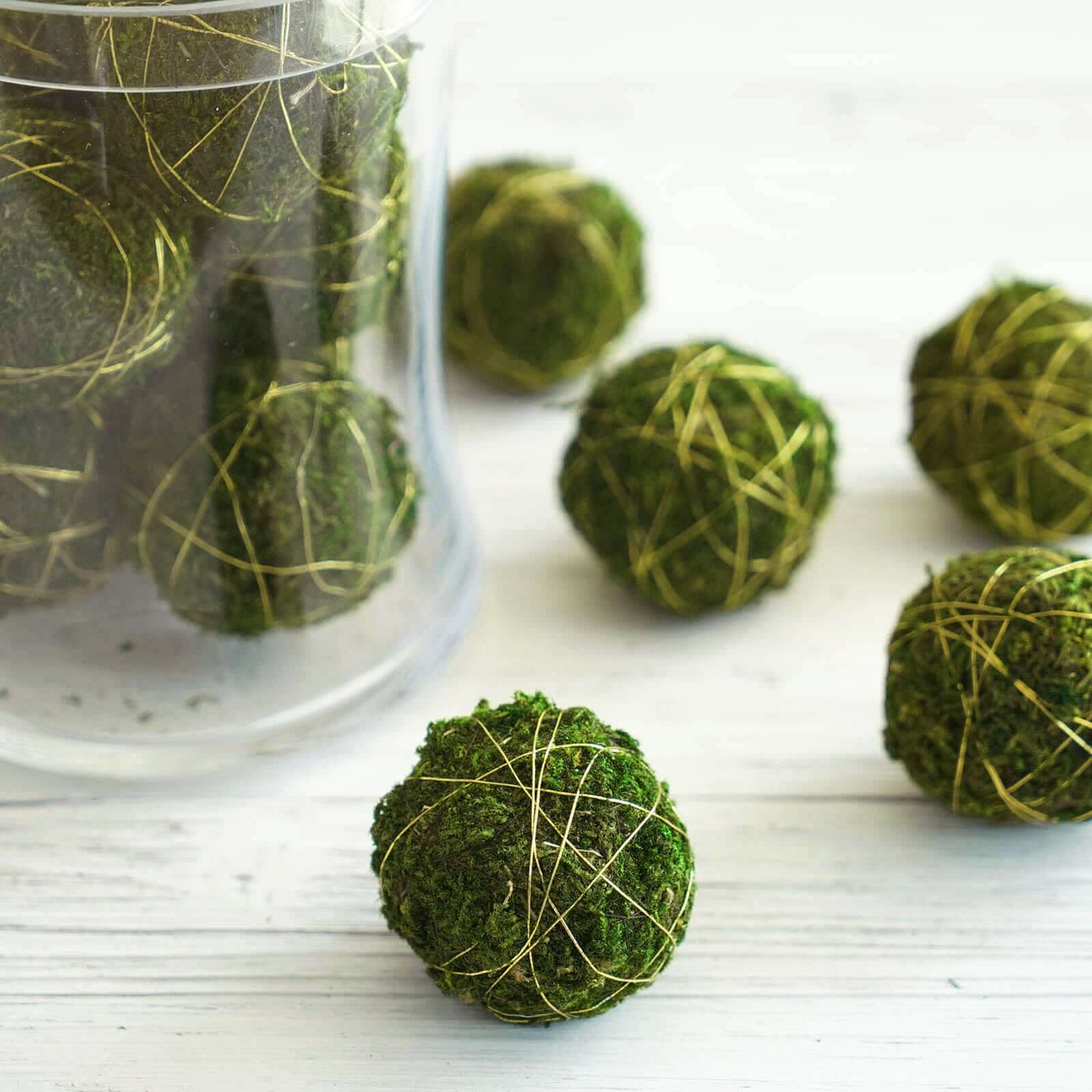 12-Pack Moss Ball Vase Fillers Handmade with Golden Twine Natural Preserved - DIY Decorative Craft Projects 2"