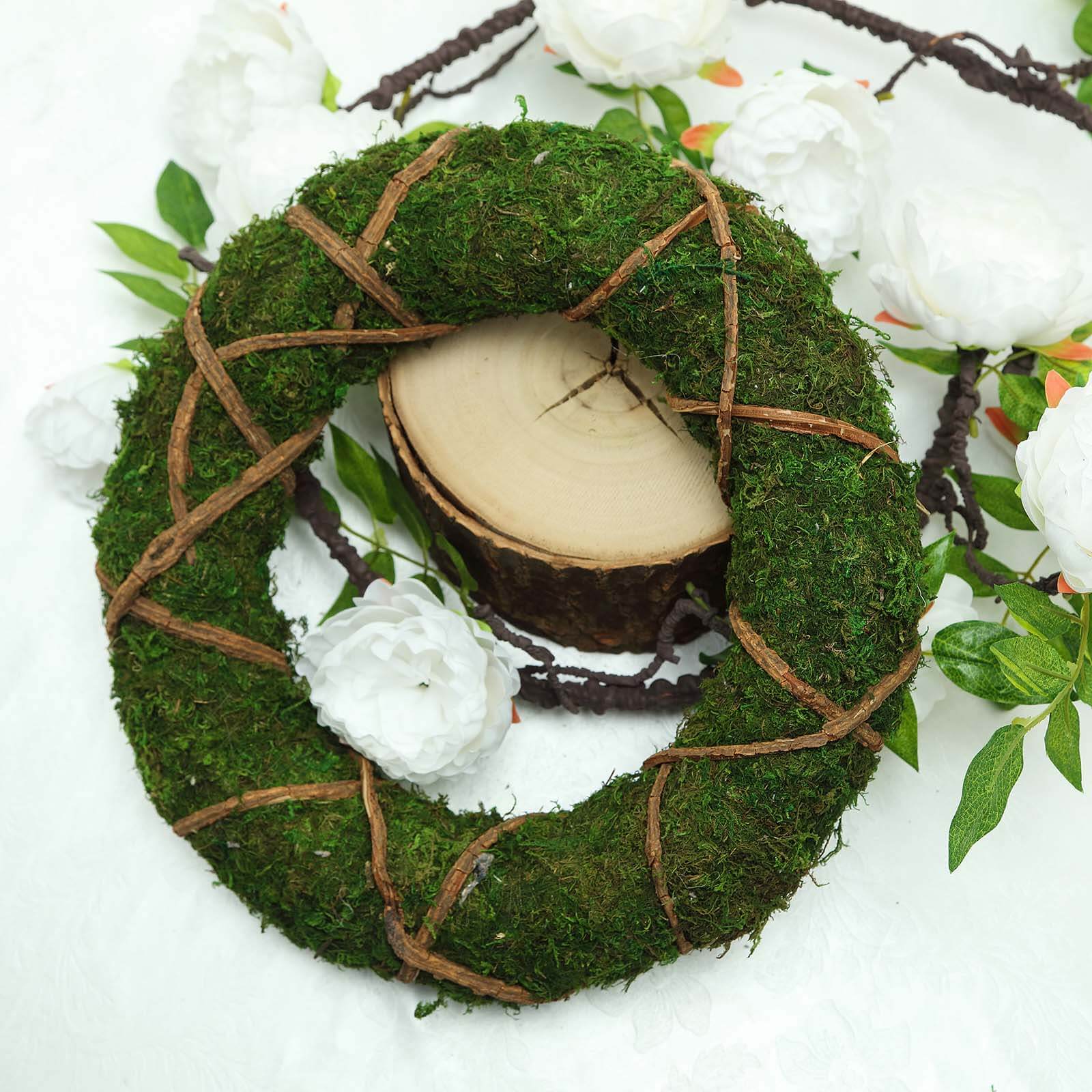 2 Pack 14" Green Natural Preserved Moss Wreaths With Twine Twig Wrap