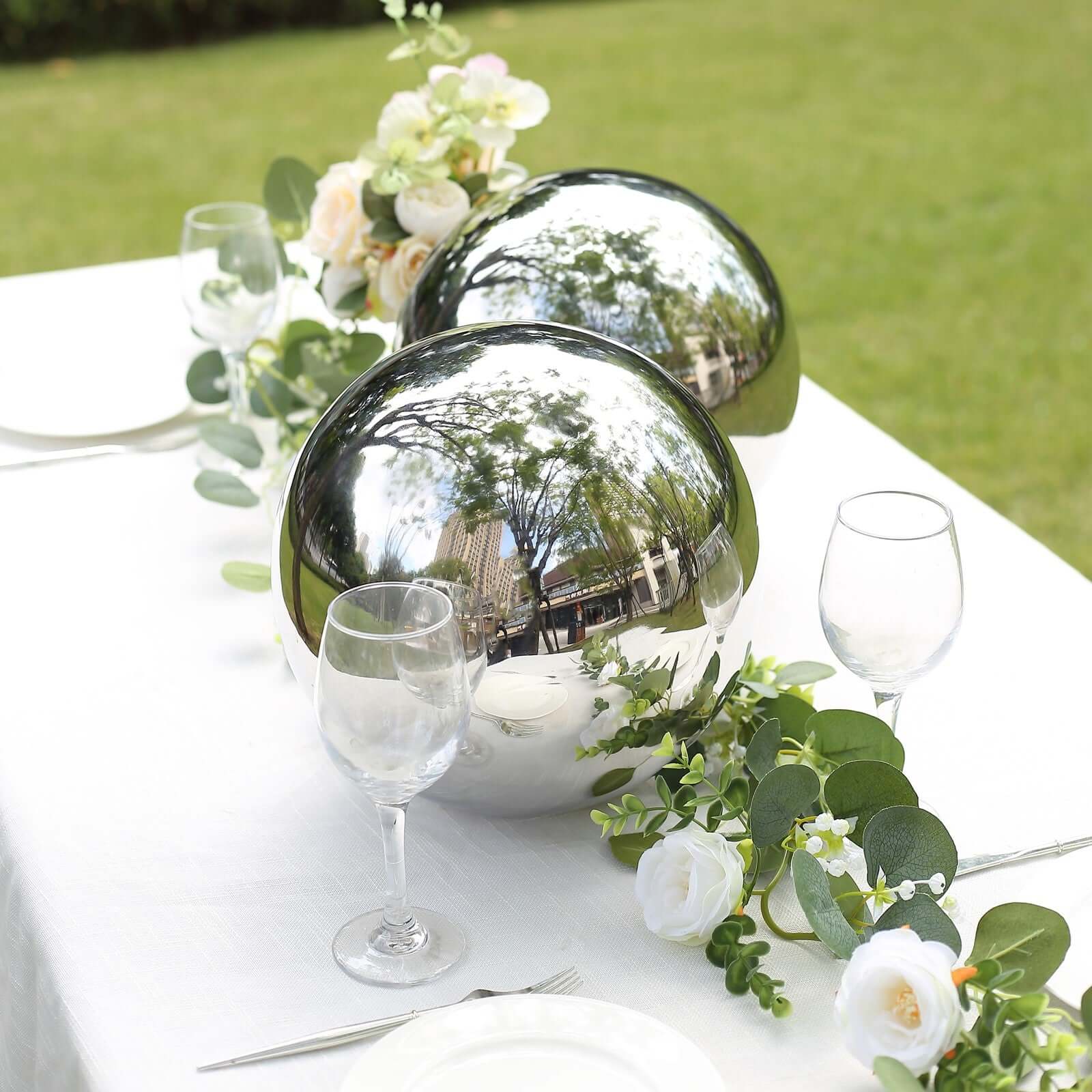 Gazing Globe Mirror Ball Reflective Hollow Stainless Steel Silver Sphere - Decorative Garden Display Piece 16"