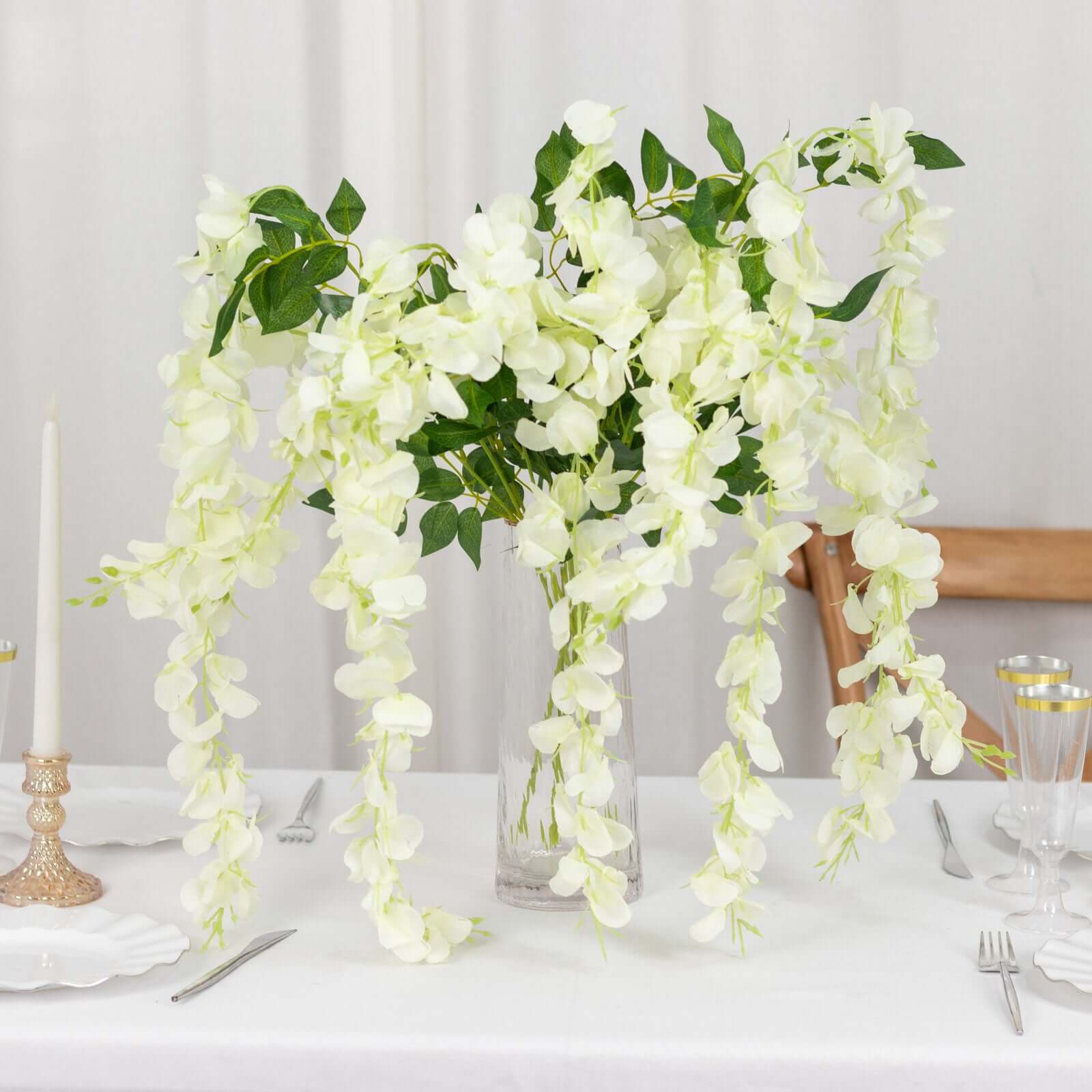 5 Pack 44" Silk Hanging Wisteria Flower Garland Vines in Cream, 3 Strands in 1 Bush