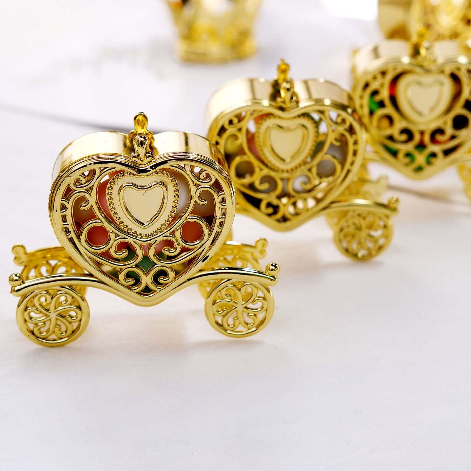 12 Pack 4" Gold Princess Heart Carriage Treats Party Favor Boxes, Candy Container Gift Boxes