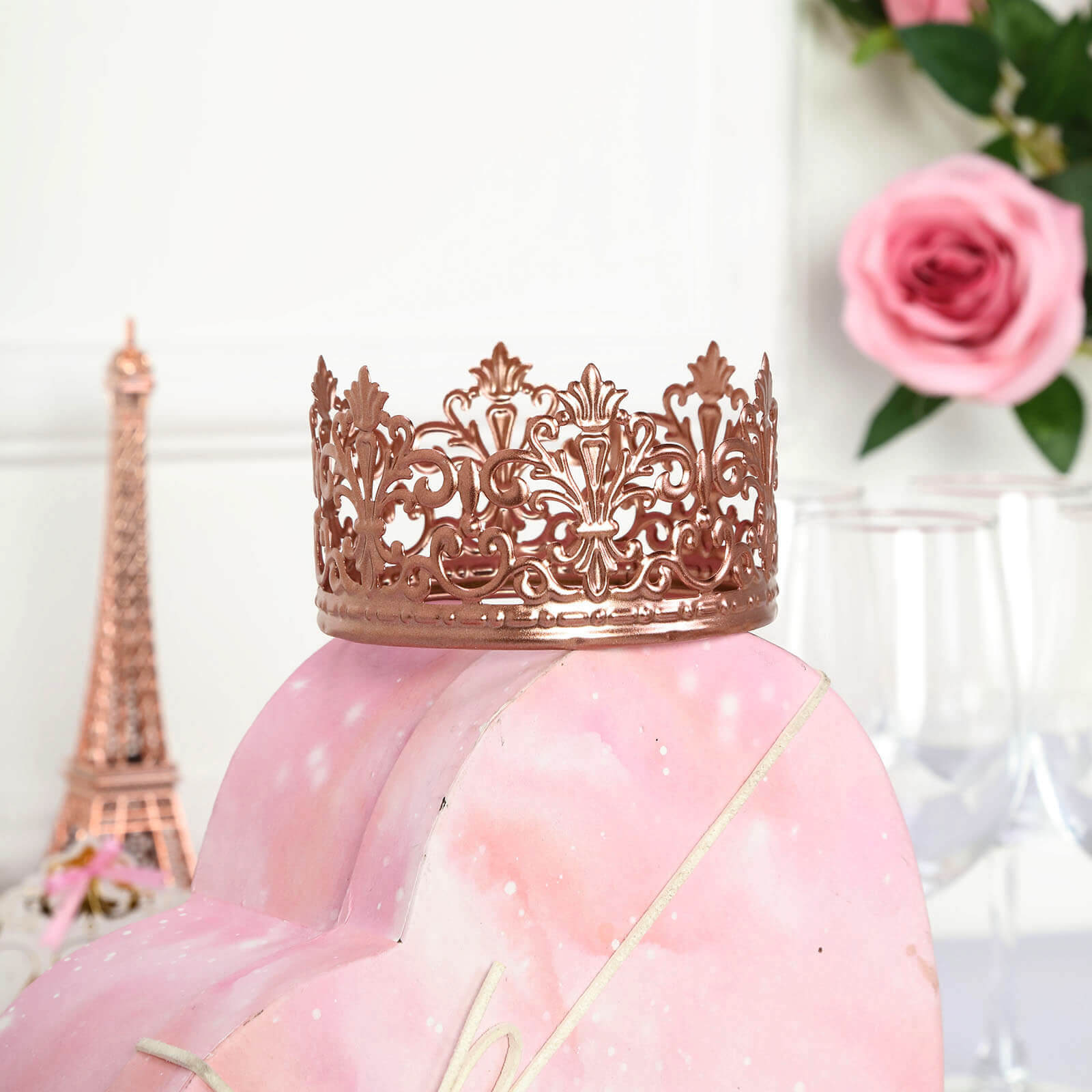 Metal Princess Crown Cake Topper Rose Gold - Exquisite Cake Centerpiece Decor for Quinceañeras Bridal Showers & Fairytale-Themed Events 2"