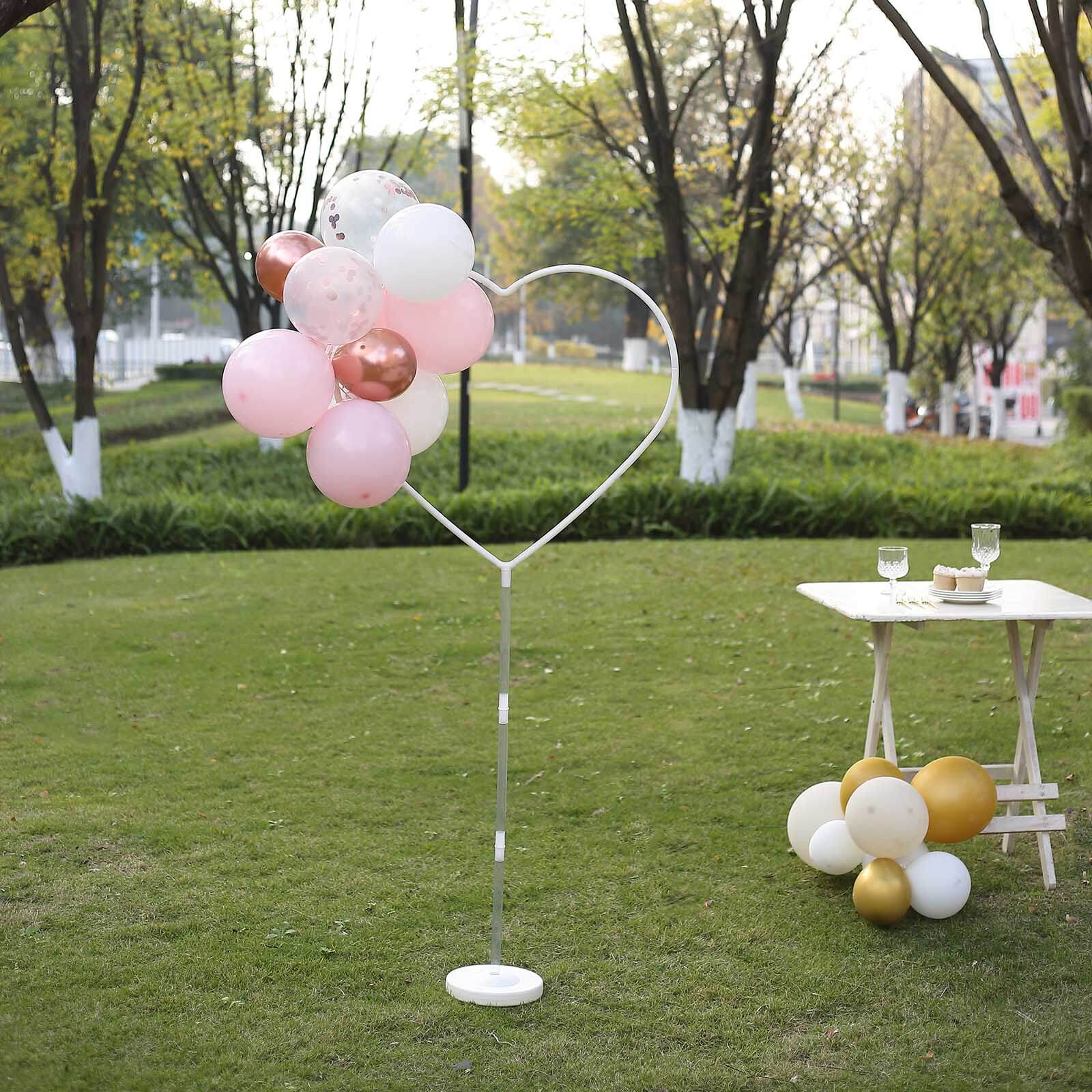 2 Pack White Heart Shaped Plastic Balloon Holder Column, 5ft Balloon Arch Stand Kit with Round Water Fillable Base