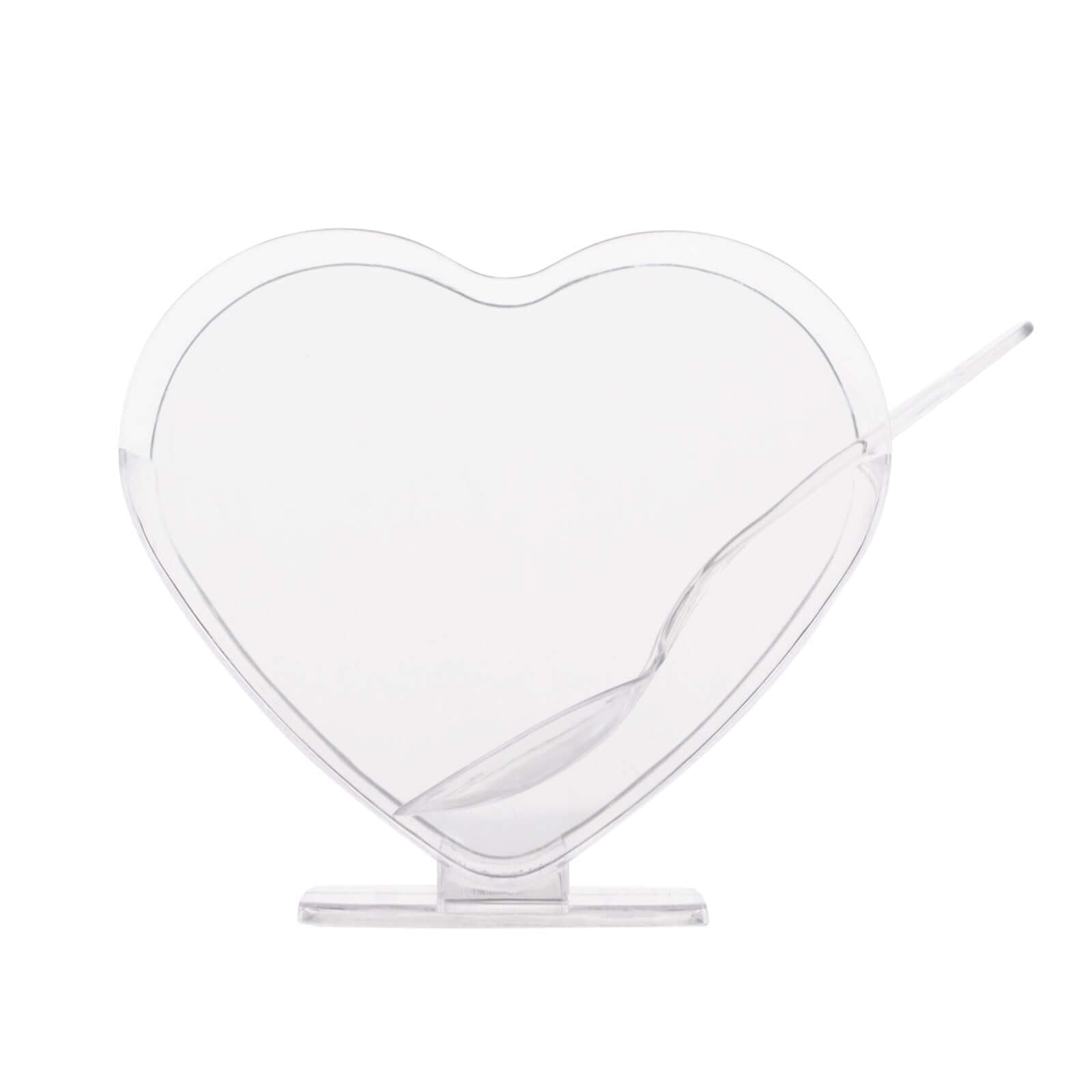 24-Pack Plastic Dessert Parfait Cups Heart-Shaped Clear with Spoons - Reusable and Disposable 2oz