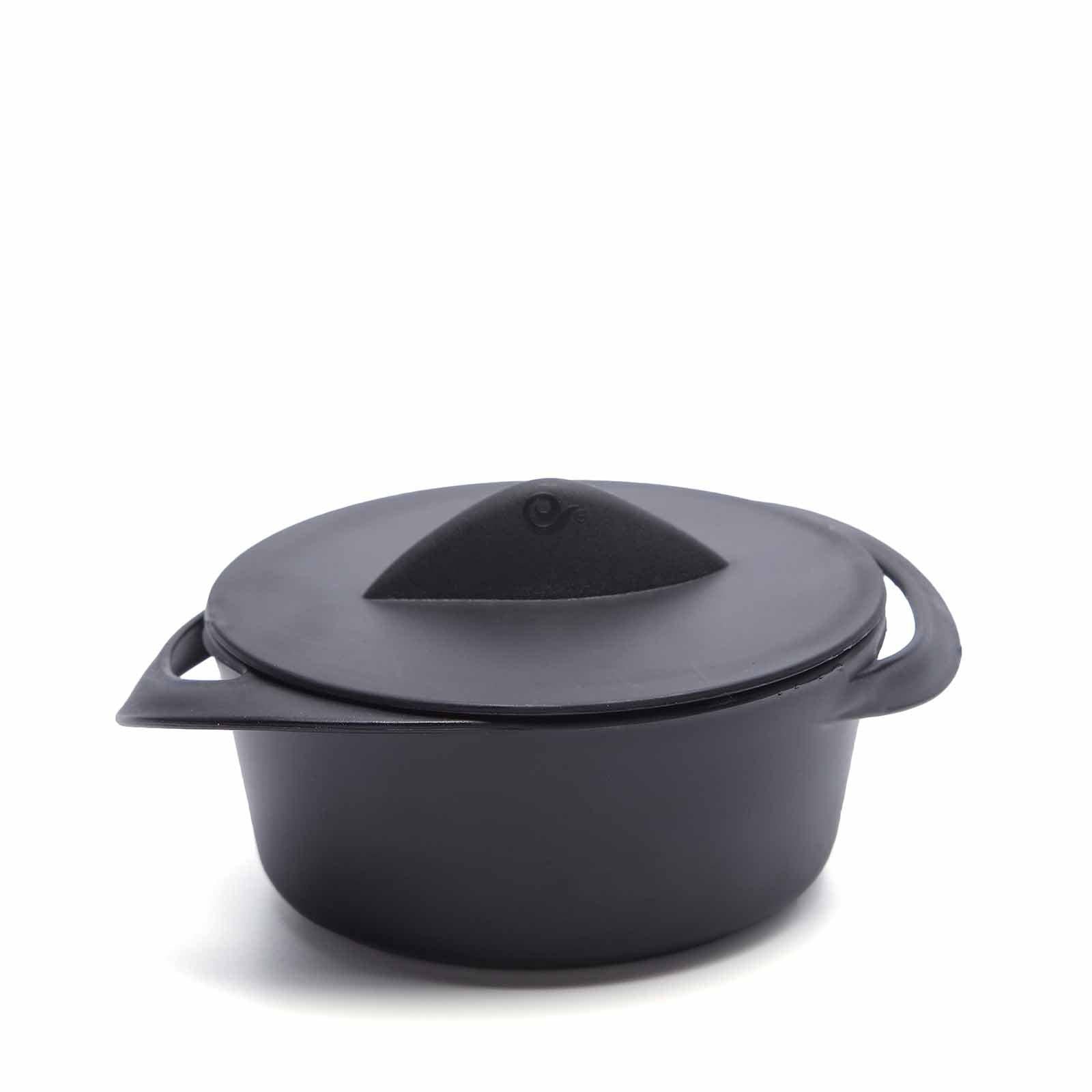 6 Pack 3oz Black Mini Plastic Cooking Pot Bowls, Disposable Mini Dessert & Appetizer Dishes with Lid and Handles