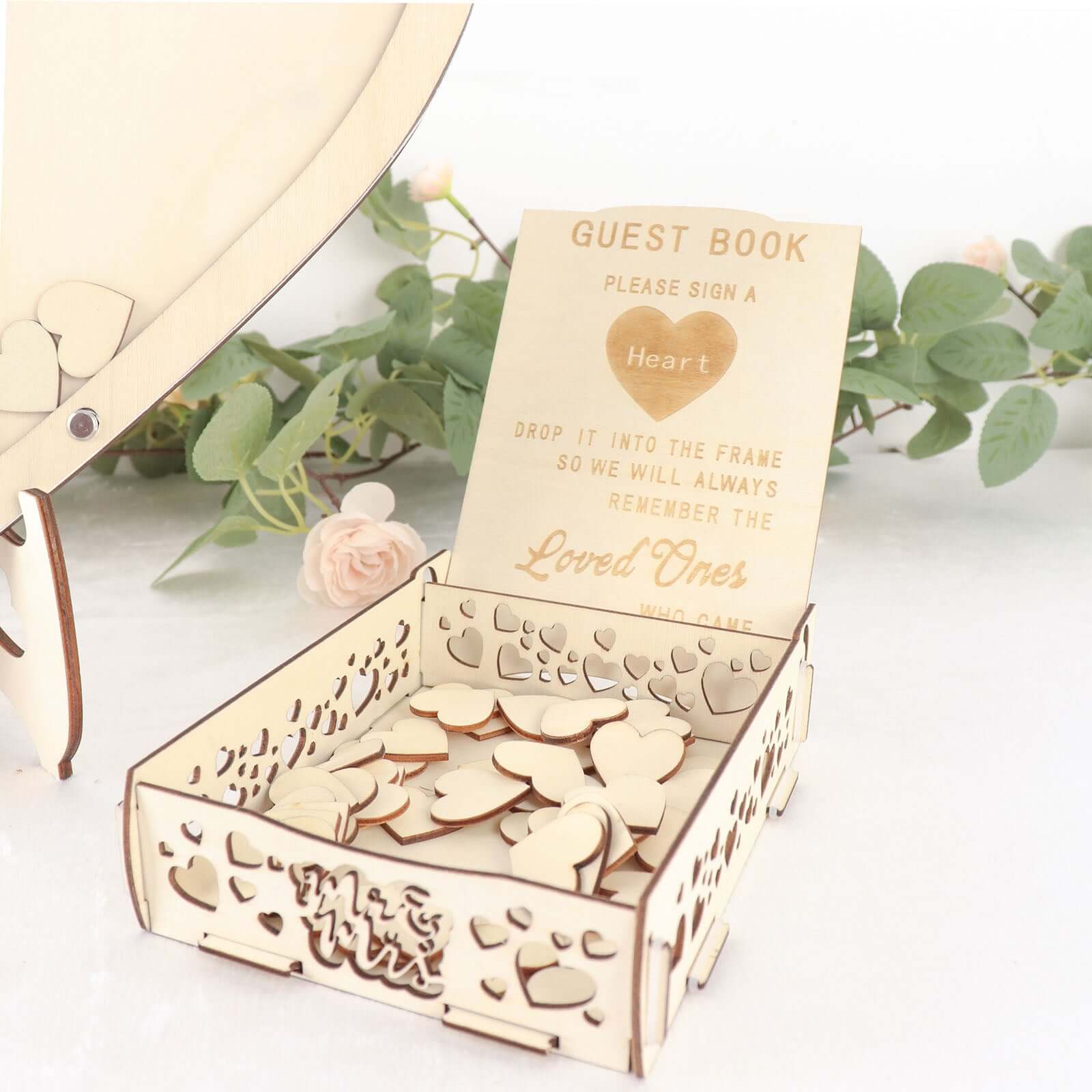 13" Wooden Heart Drop Top Frame Wedding Guest Book Alternative, Rustic Sign Display Stand