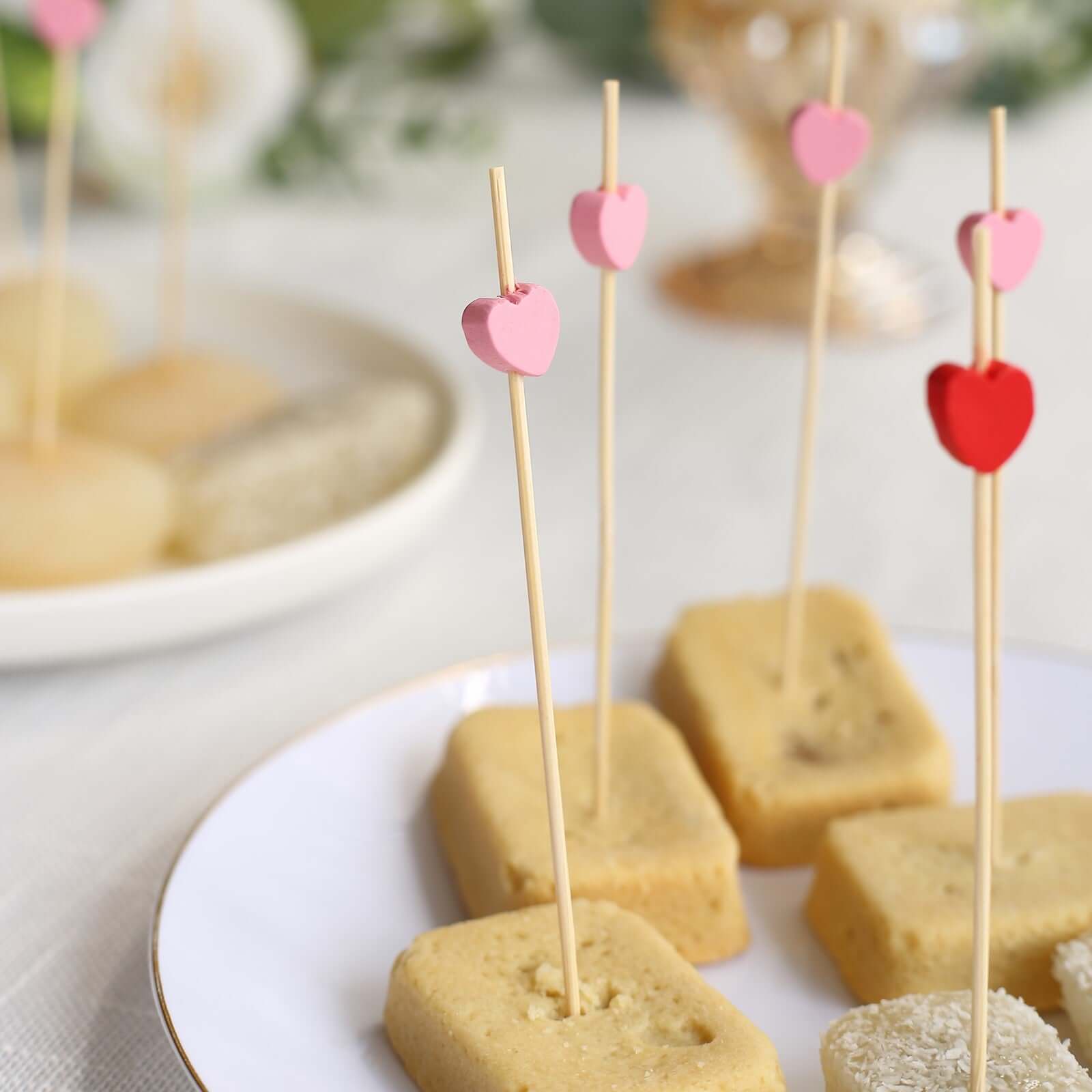 100-Pack Bamboo Cocktail Sticks Heart Design Eco Friendly Red/Pink - Biodegradable Fruit Appetizer Party Picks 5"