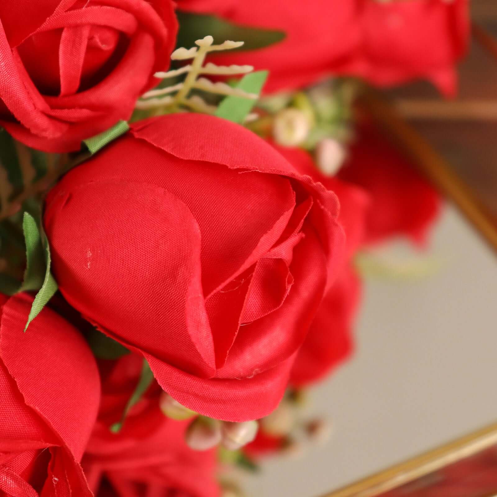 3 Pack 13" Red Real Touch Silk Rose Bud Flower Bridal Bouquets, Artificial Floral Bush Arrangements