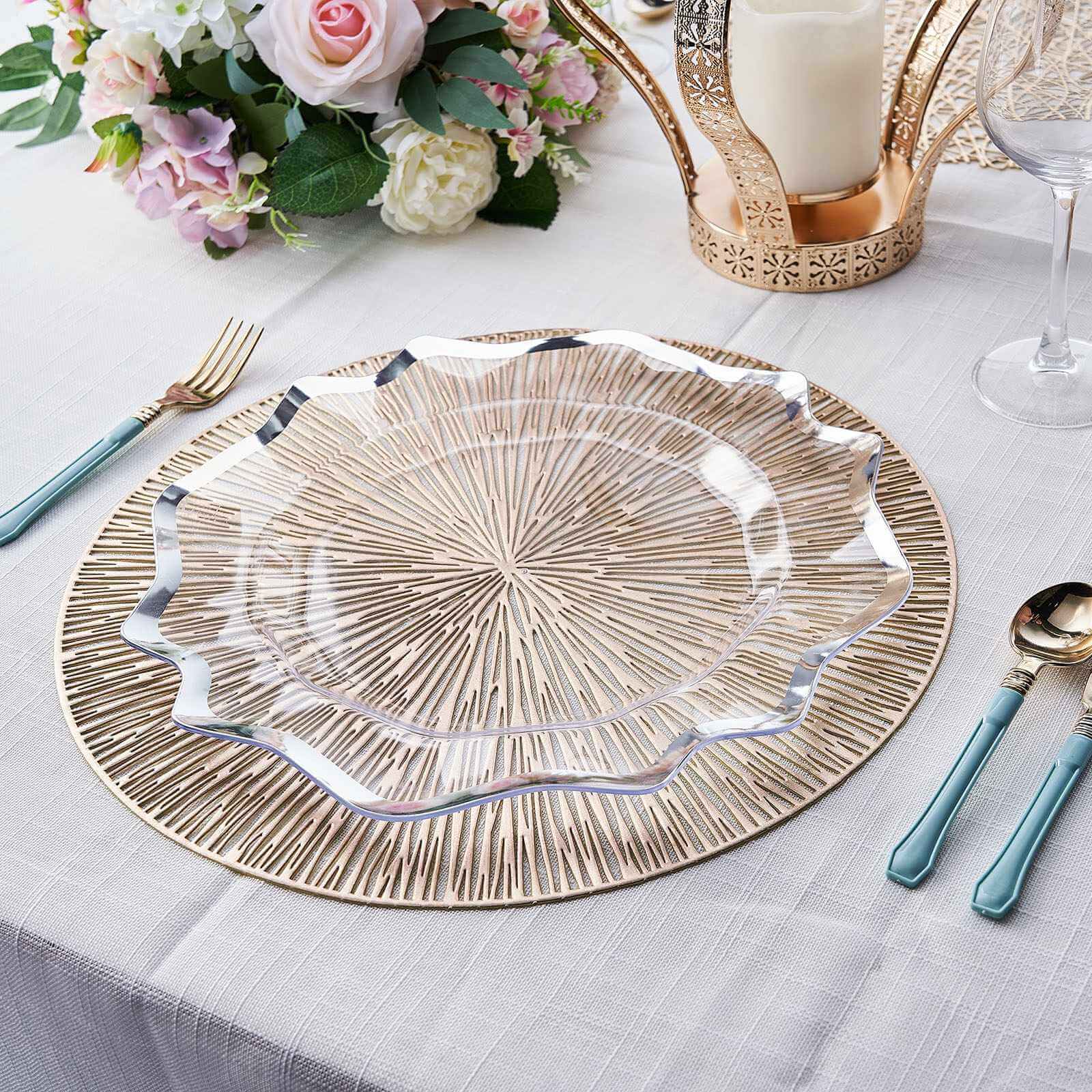 6-Pack Dining Table Mats Spiked Design Gold - Vinyl Non-Slip Surface with Modern Appeal 15"