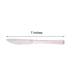25-Pack Plastic Knives Transparent Blush Glitter Classic Heavy Duty - Decorative Disposable Cutlery 7"