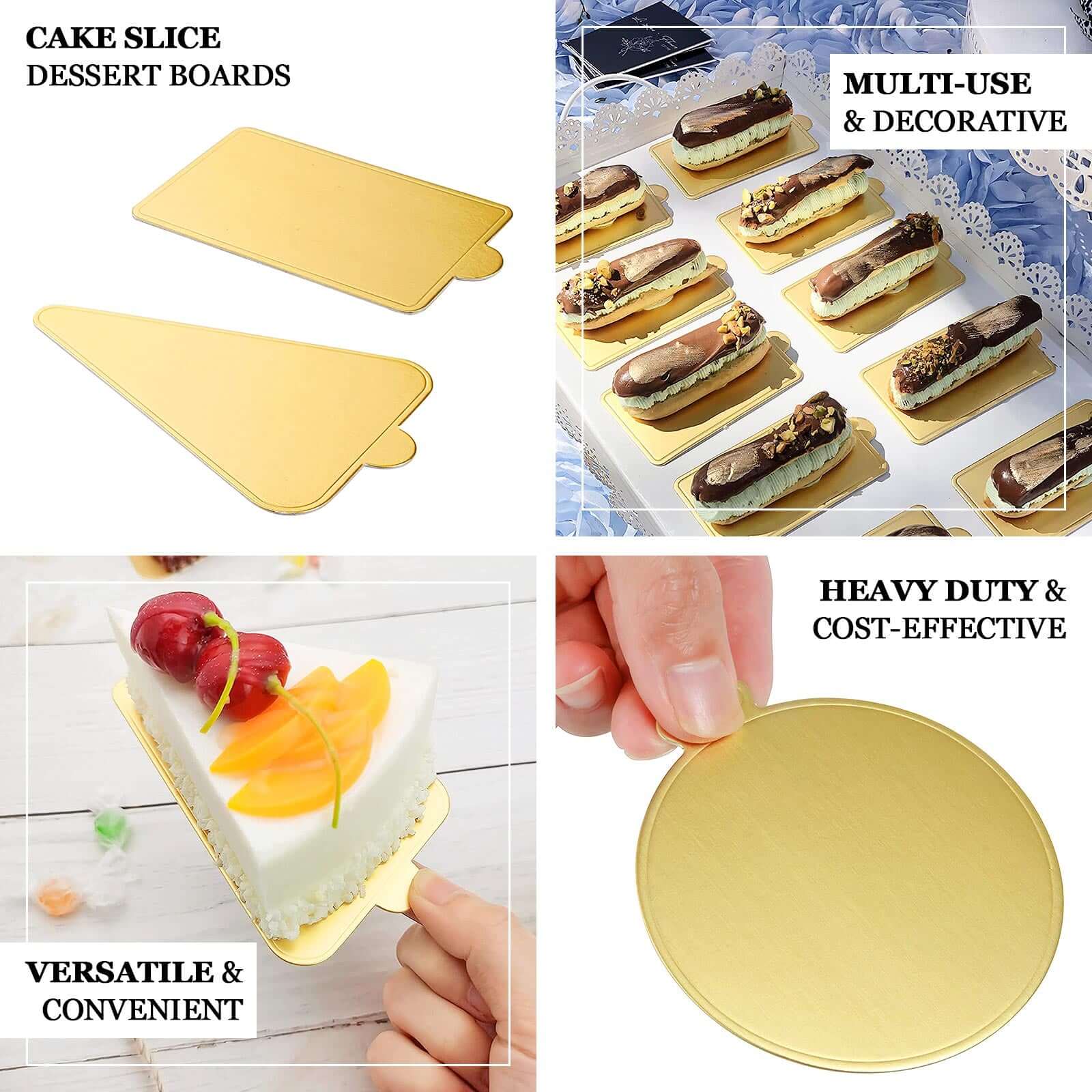 50-Pack Rectangle Cake Boards in Gold Cardboard - Grease Proof Mini Paper Trays for Pastries Cupcakes & Dessert Slices 2.4"x4"
