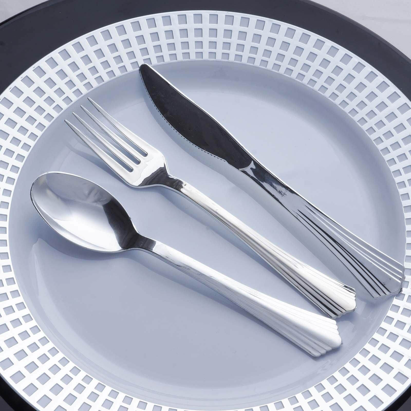 25-Pack Plastic Spoons Light Silver Heavy Duty with Fluted Handles - Reliable Disposable Cutlery 7"