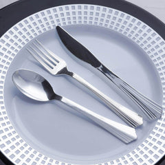 25-Pack Plastic Spoons Light Silver Heavy Duty with Fluted Handles - Reliable Disposable Cutlery 7"