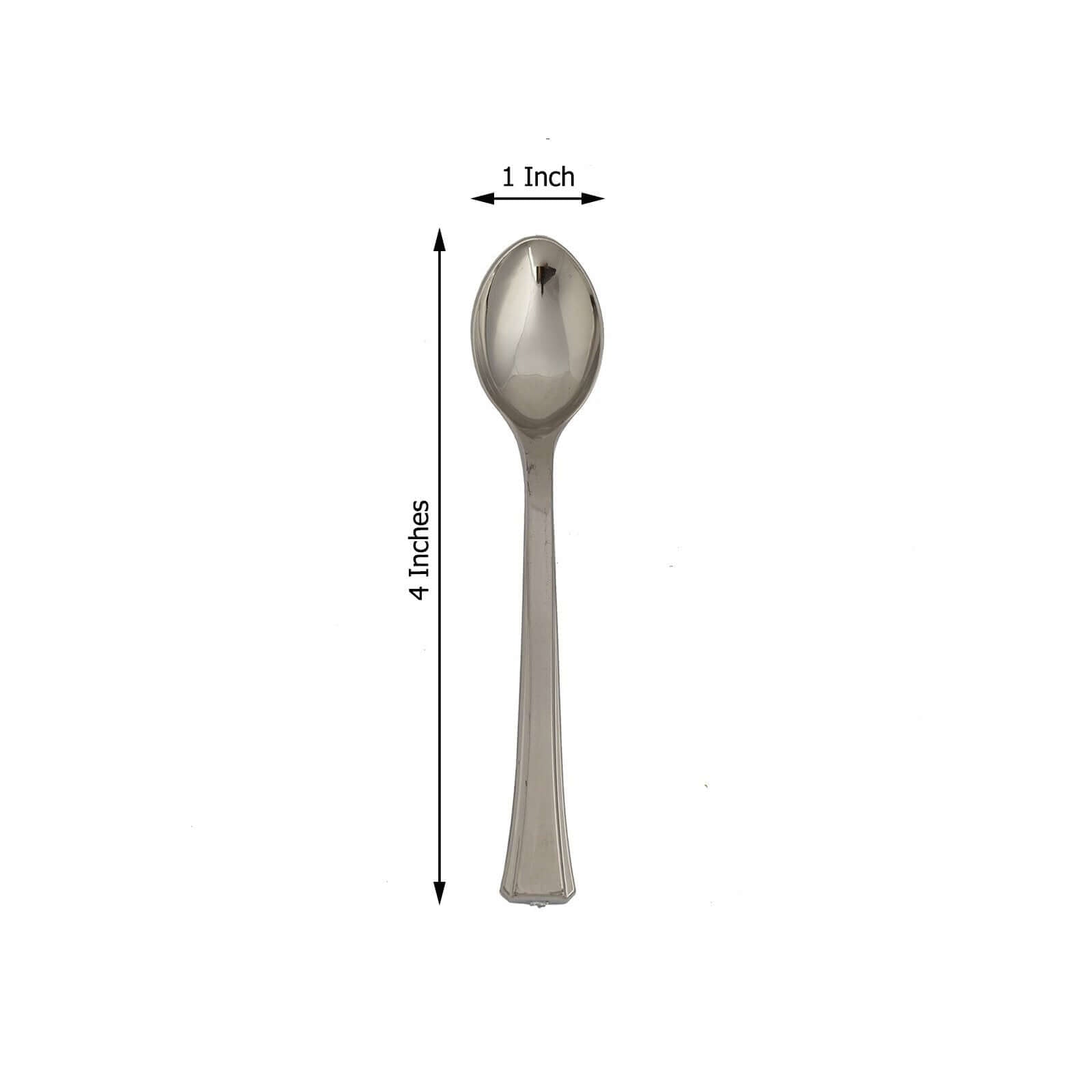 36-Pack Dessert Spoons Mini Heavy Duty Design Silver - Plastic Disposable Utensils for Catering and Gatherings 4"