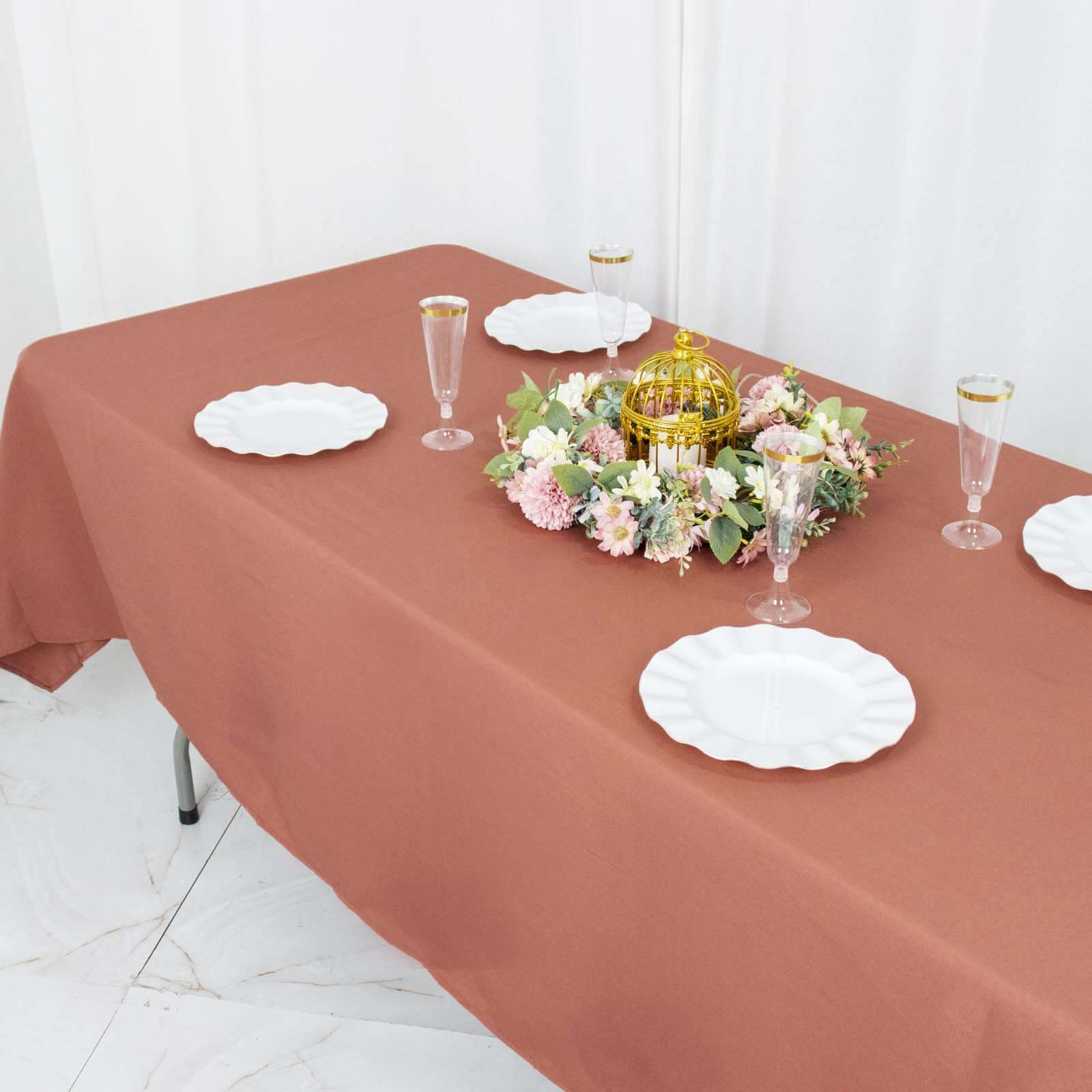 Premium Polyester 60"x102" Rectangle Tablecloth Terracotta (Rust) - Durable 220GSM Wrinkle-Resistant Table Cover
