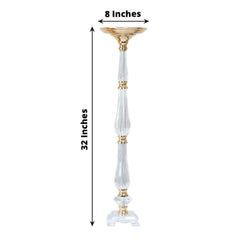 Acrylic Crystal Pillar Candle Stand Gold/Clear - Table Centerpiece and Wedding Flower Bowl Pedestal 32"