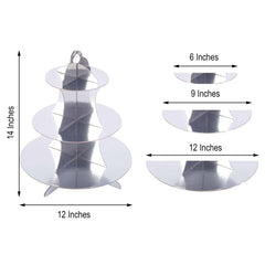 3-Tier Cardboard Cupcake Stand Metallic Silver - Reusable Dessert Table Display Tower for Classy Birthday Wedding Party Decoration 14"