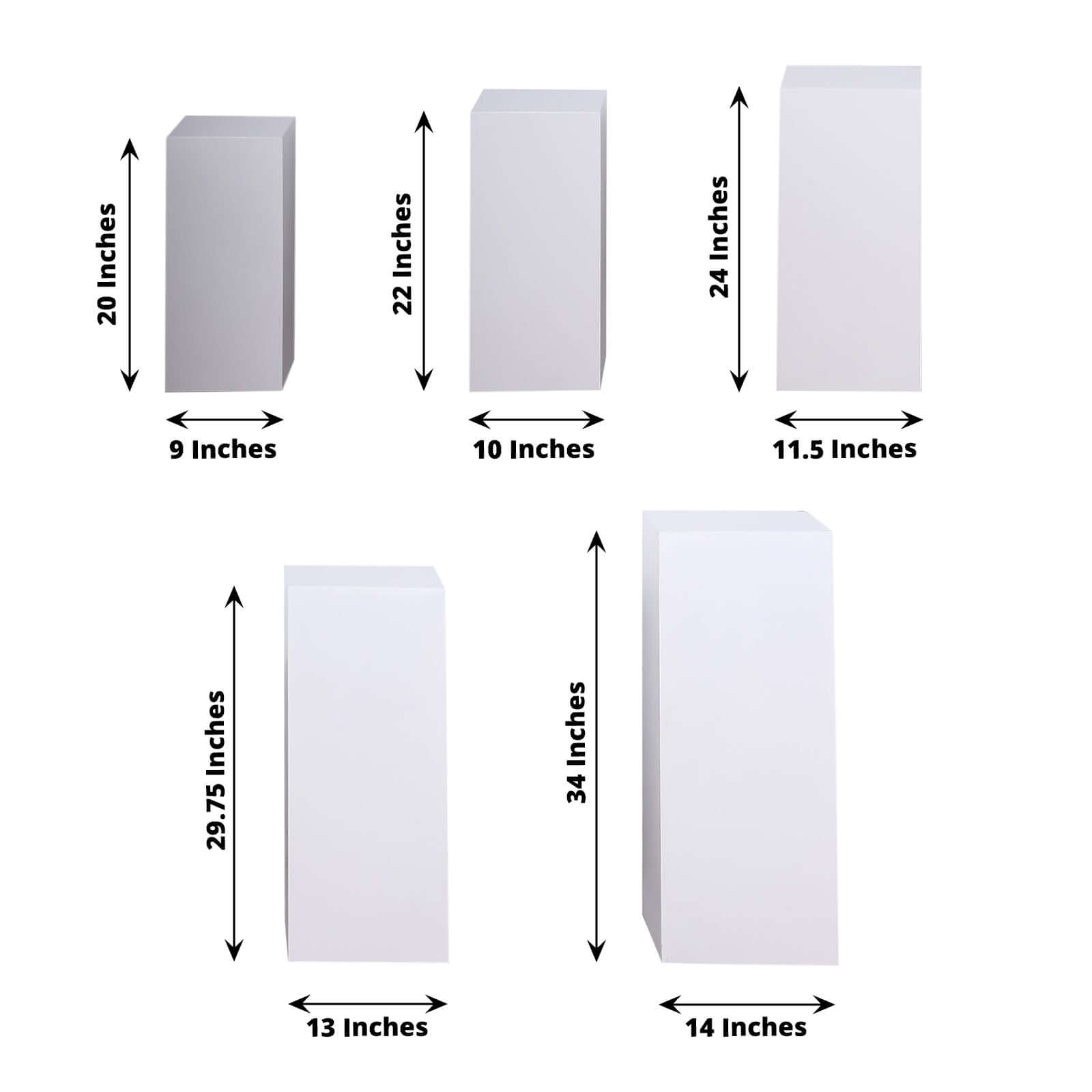 Set of 5 White Metal Rectangular Prop Pedestal Stands Backdrop Decor, Plinth Pillar Display Boxes