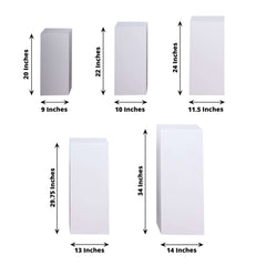 Set of 5 White Metal Rectangular Prop Pedestal Stands Backdrop Decor, Plinth Pillar Display Boxes