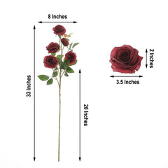 2 Bouquets 33" Tall Burgundy Artificial Silk Rose Flower Bush Stems