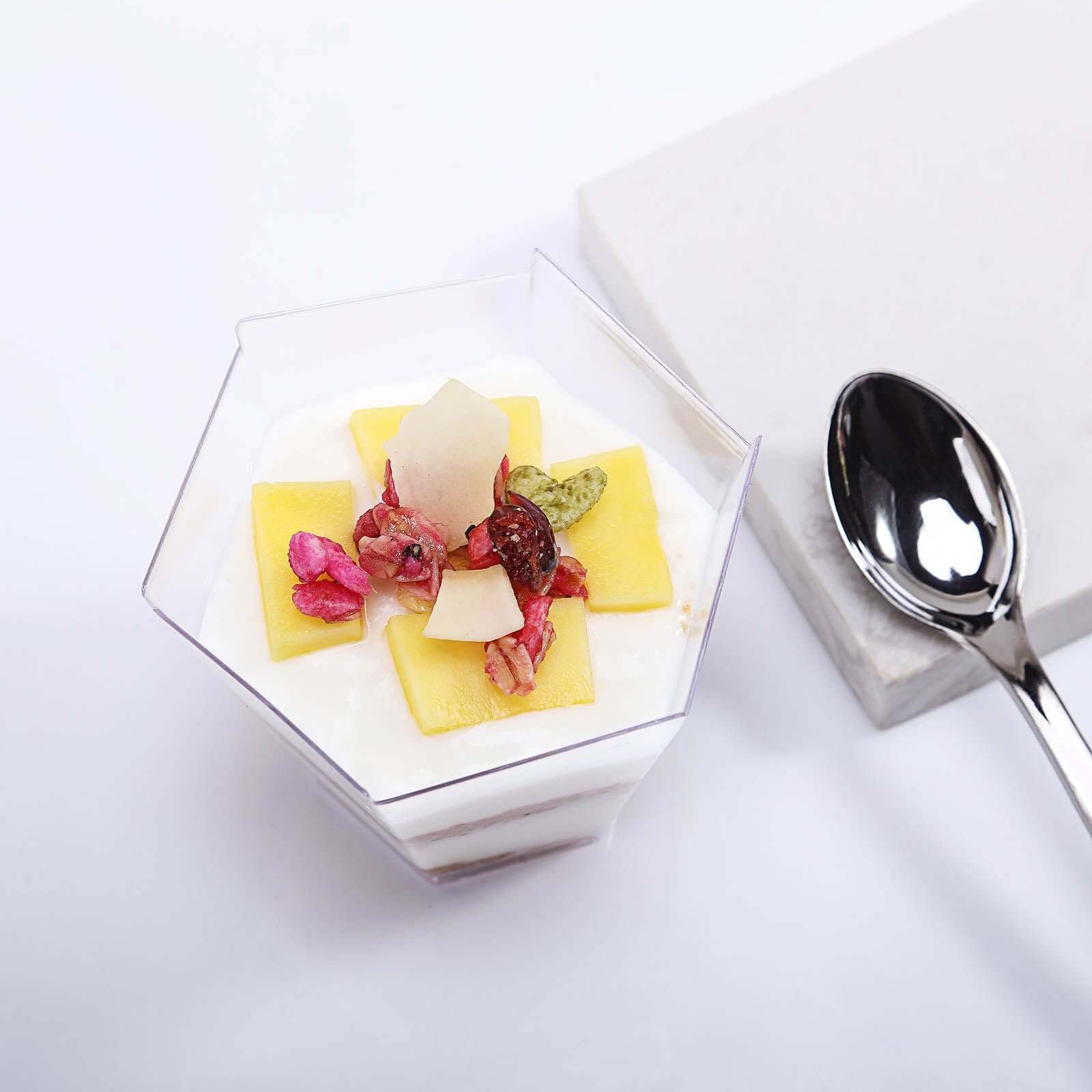 12-Pack Plastic Dessert Cups Clear Wavy Hexagon - Lightweight Disposable Cups for Treats 3oz