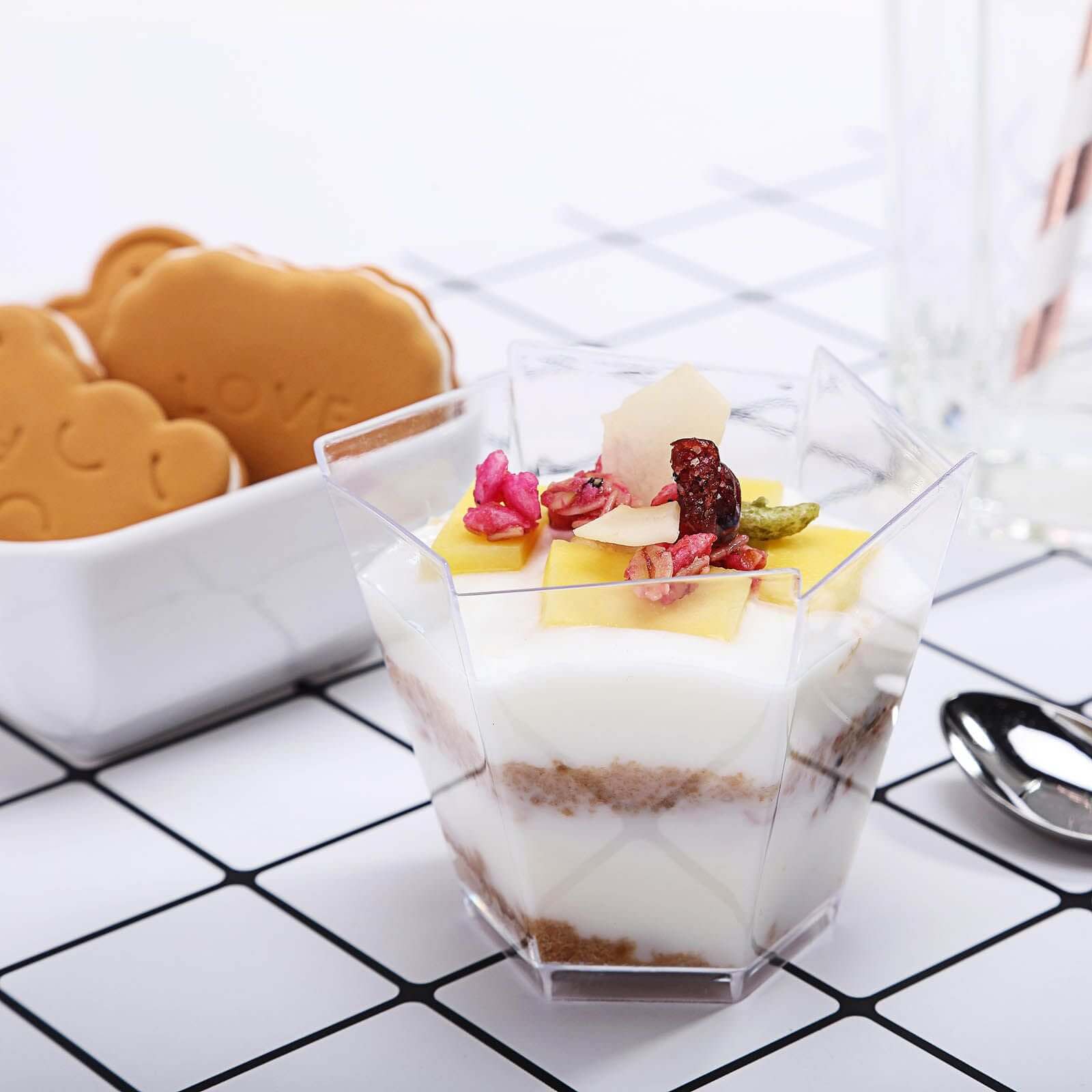 12-Pack Plastic Dessert Cups Clear Wavy Hexagon - Lightweight Disposable Cups for Treats 3oz