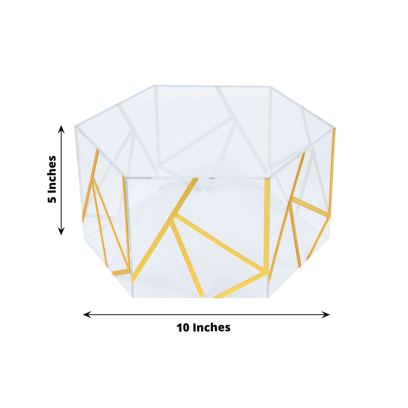 Acrylic Cake Stand Pedestal Riser Box Hexagonal Design Clear and Gold 10"x5" - Decorative Event Display