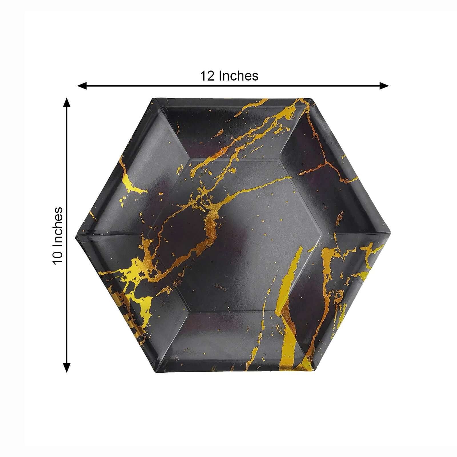 25-Pack Paper 12" Hexagon Dinner Plates in Black with Gold Marble Design - Disposable Geometric 400GSM Party Plates for Events & Banquets