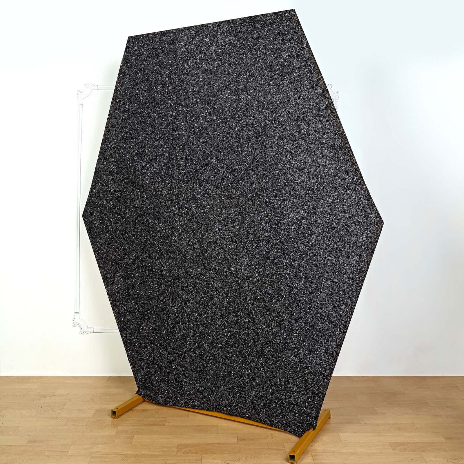 8ftx7ft Black Metallic Shimmer Tinsel Spandex Hexagon Wedding Arbor Cover, 2-Sided Backdrop