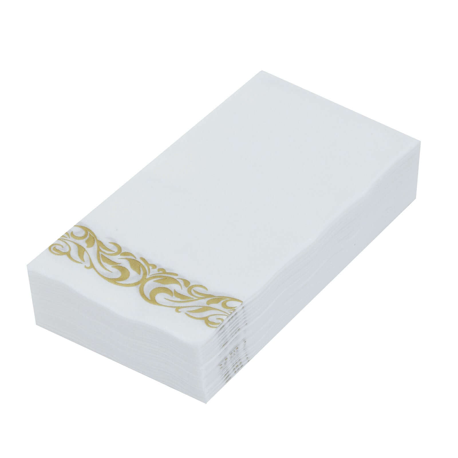 25 Pack Line-Like Paper 8"x4" Napkins White with Metallic Gold Foil Scroll Design - Soft & Absotbent Airlaid Hand Towels for Exquisite Weddings & Events