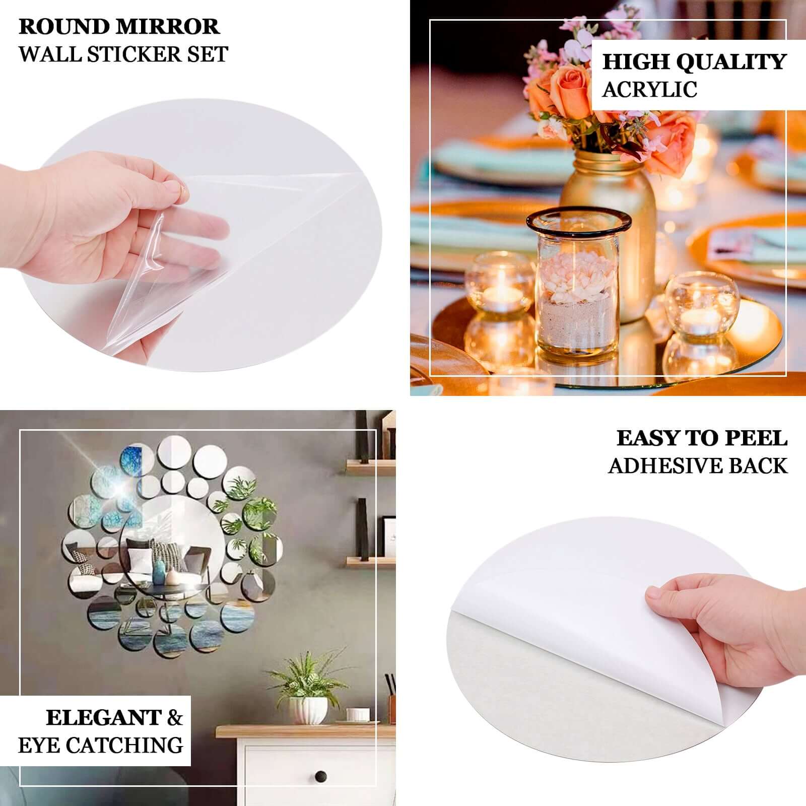 12 Pack Round Acrylic Mirror Wall Stickers, 10" Removable Wall Decals For Home Decor