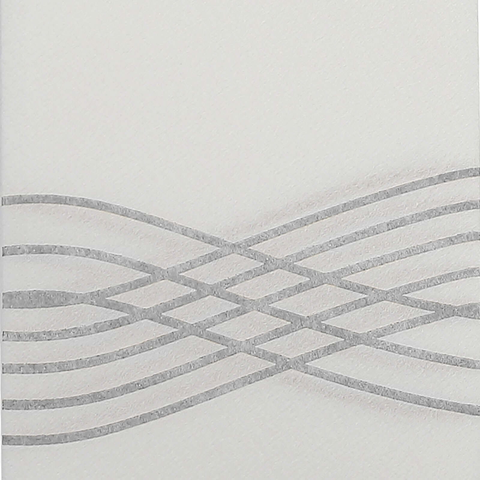 25 Pack Linen-Like Paper 8"x4" Napkins White with Metallic Silver Foil Wave Design - Soft & Absotbent Airlaid Hand Towels