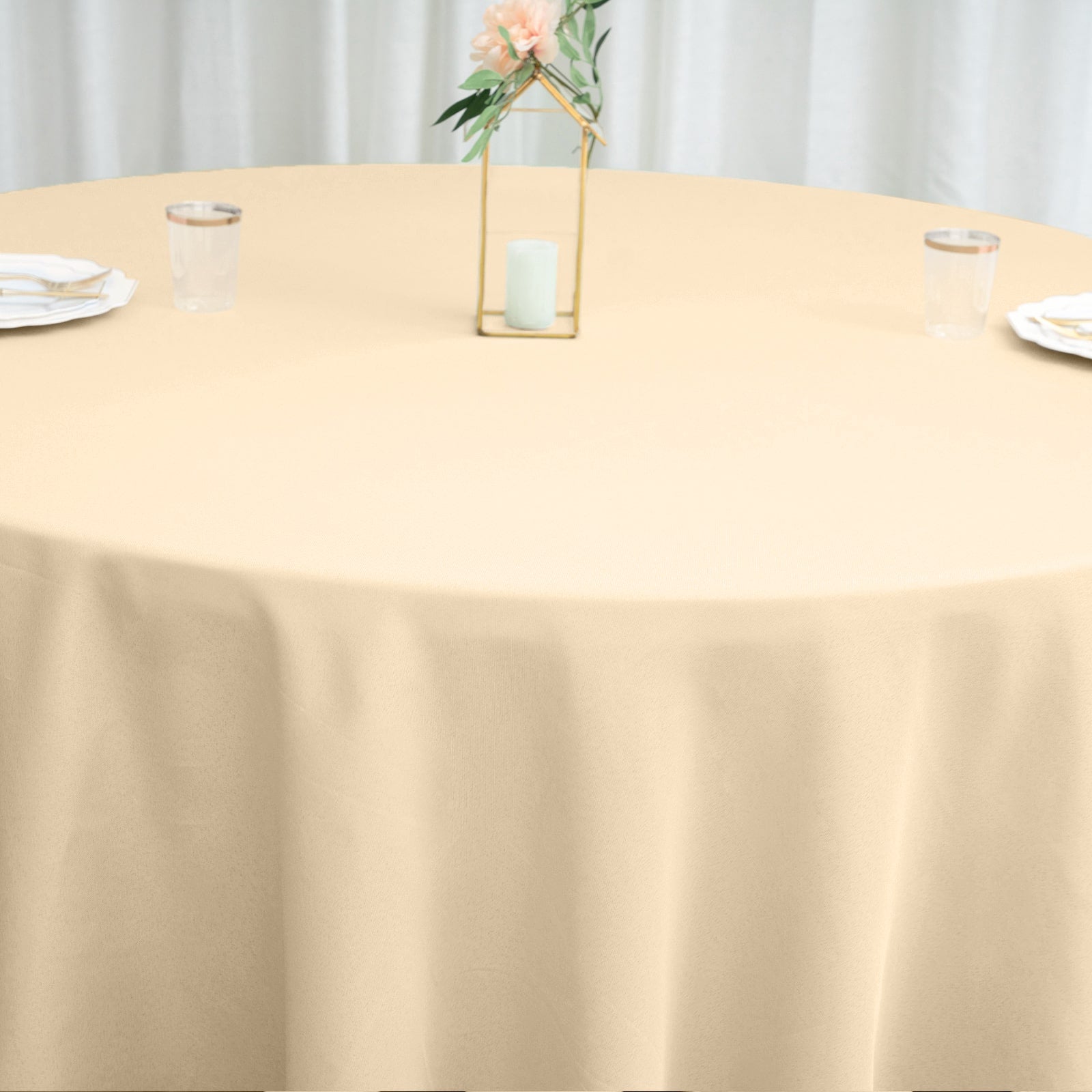 Polyester 108" Round Tablecloth Beige - Wrinkle-Resistant Table Cover