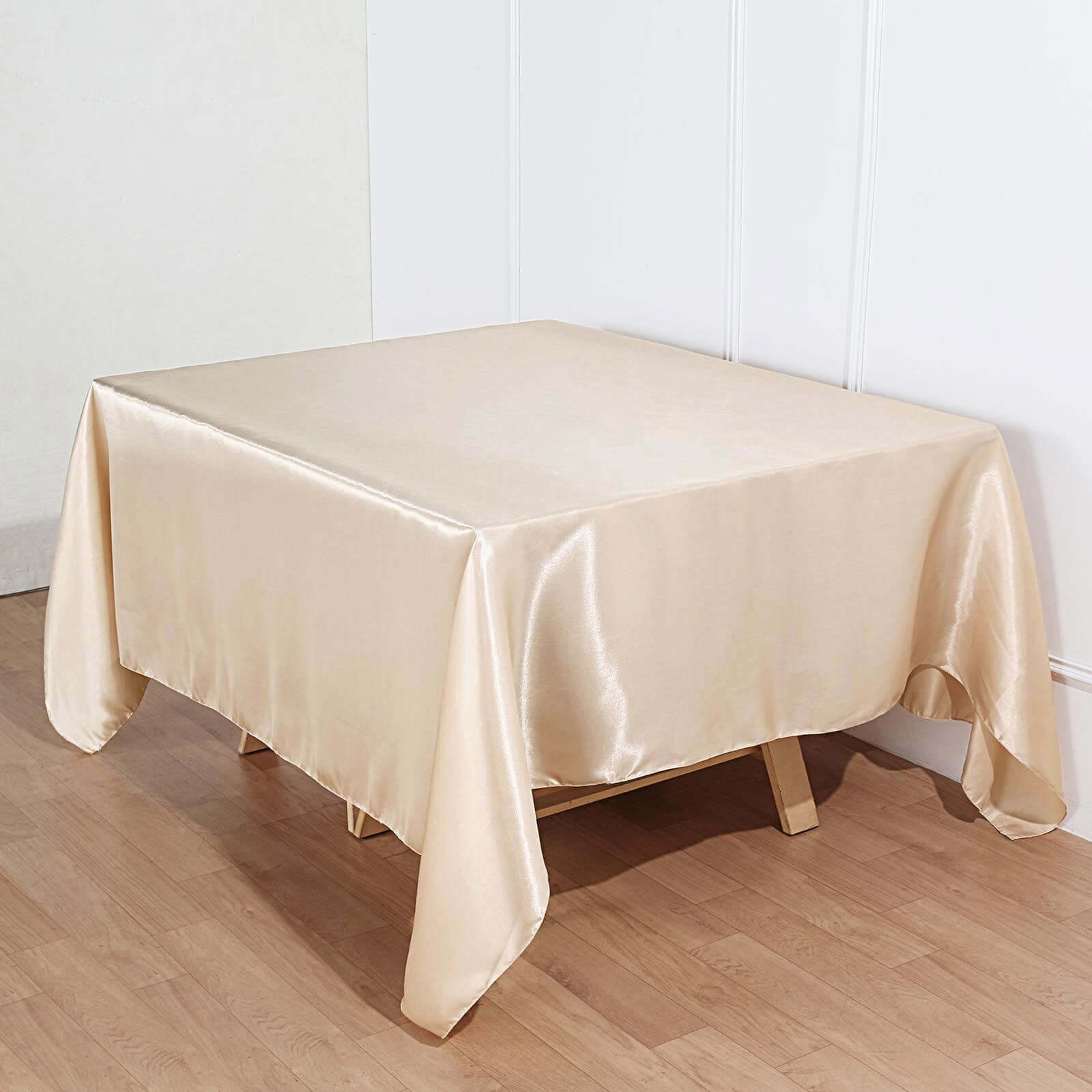 Satin 90"x90" Table Overlay Square Tablecloth Beige - Smooth Finish Table Topper