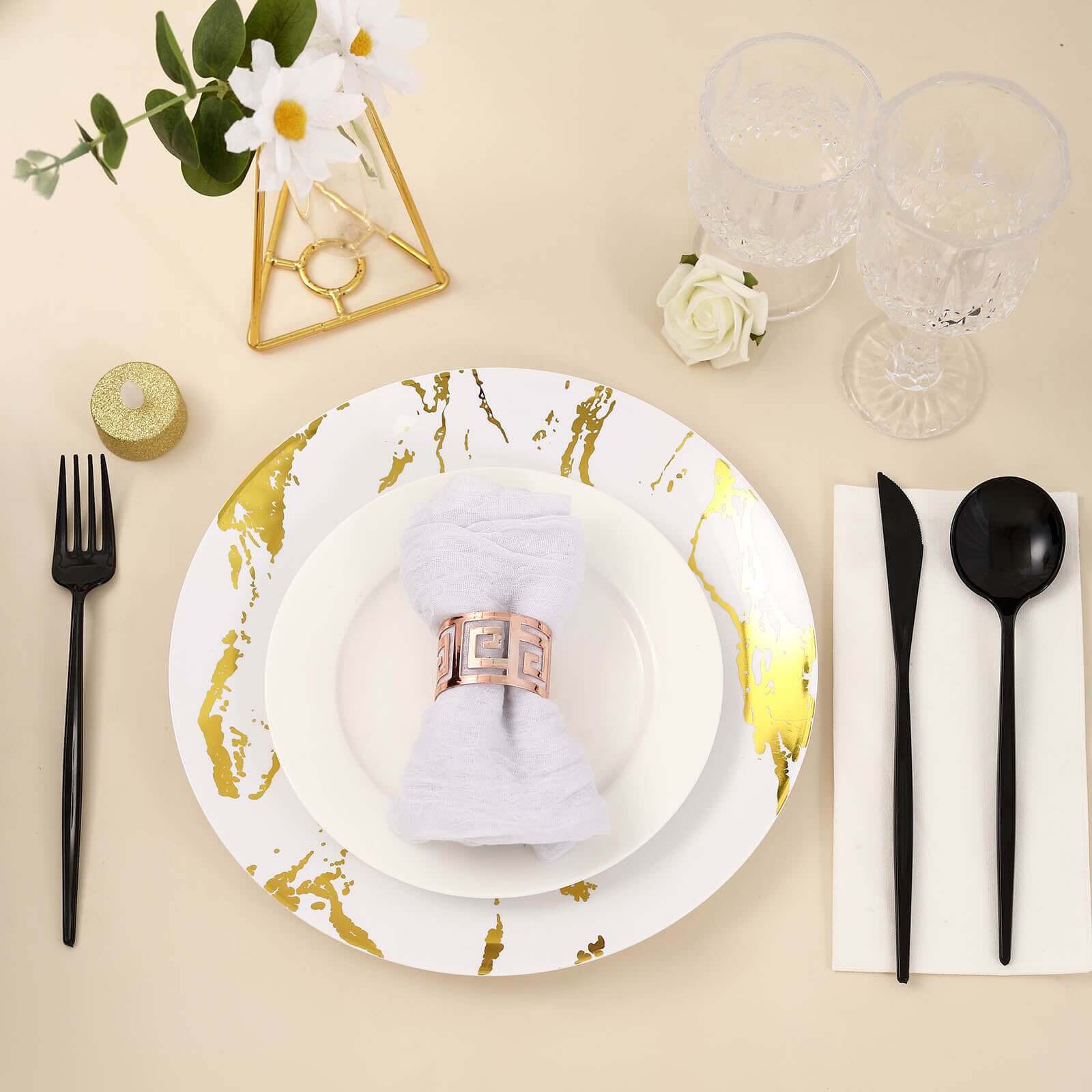 24-Pack Plastic Flatware Set with Sleek Modern Design Black - Premium Disposable Silverware 8"