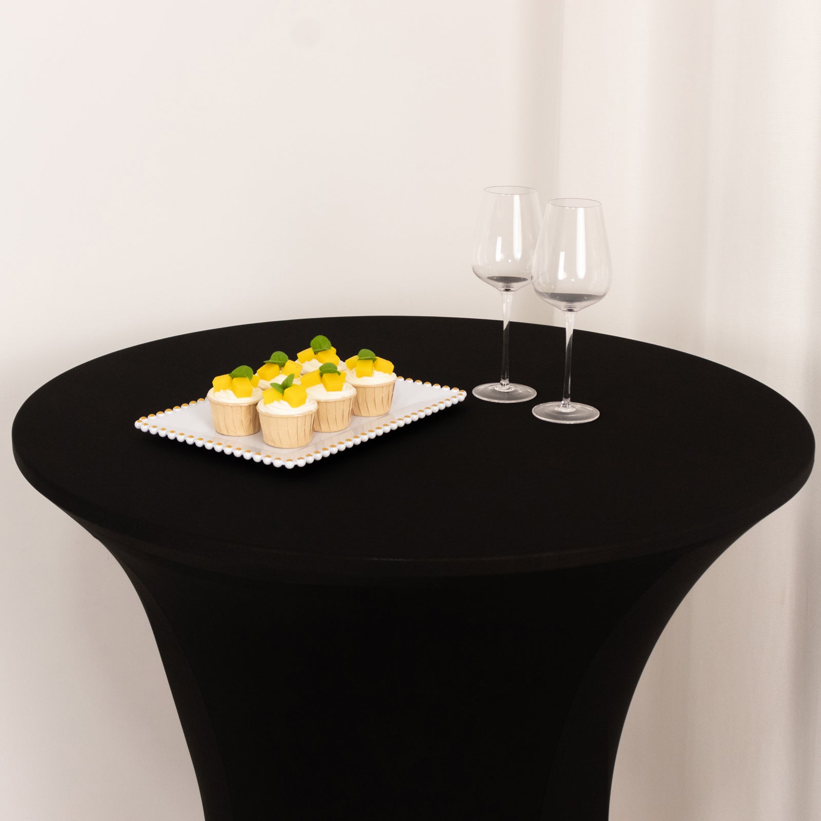 Spandex 33"-36" Round Cocktail Table Cover Black - Easy to Maintain Stretch Fitted Highboy Tablecloth
