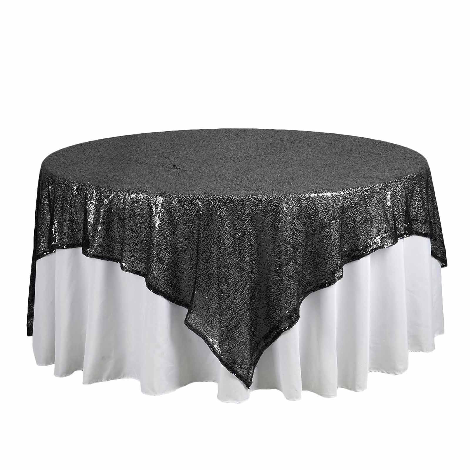 Sequin 90"x90" Table Overlay Square Tablecloth Black - Sparkly Table Cover