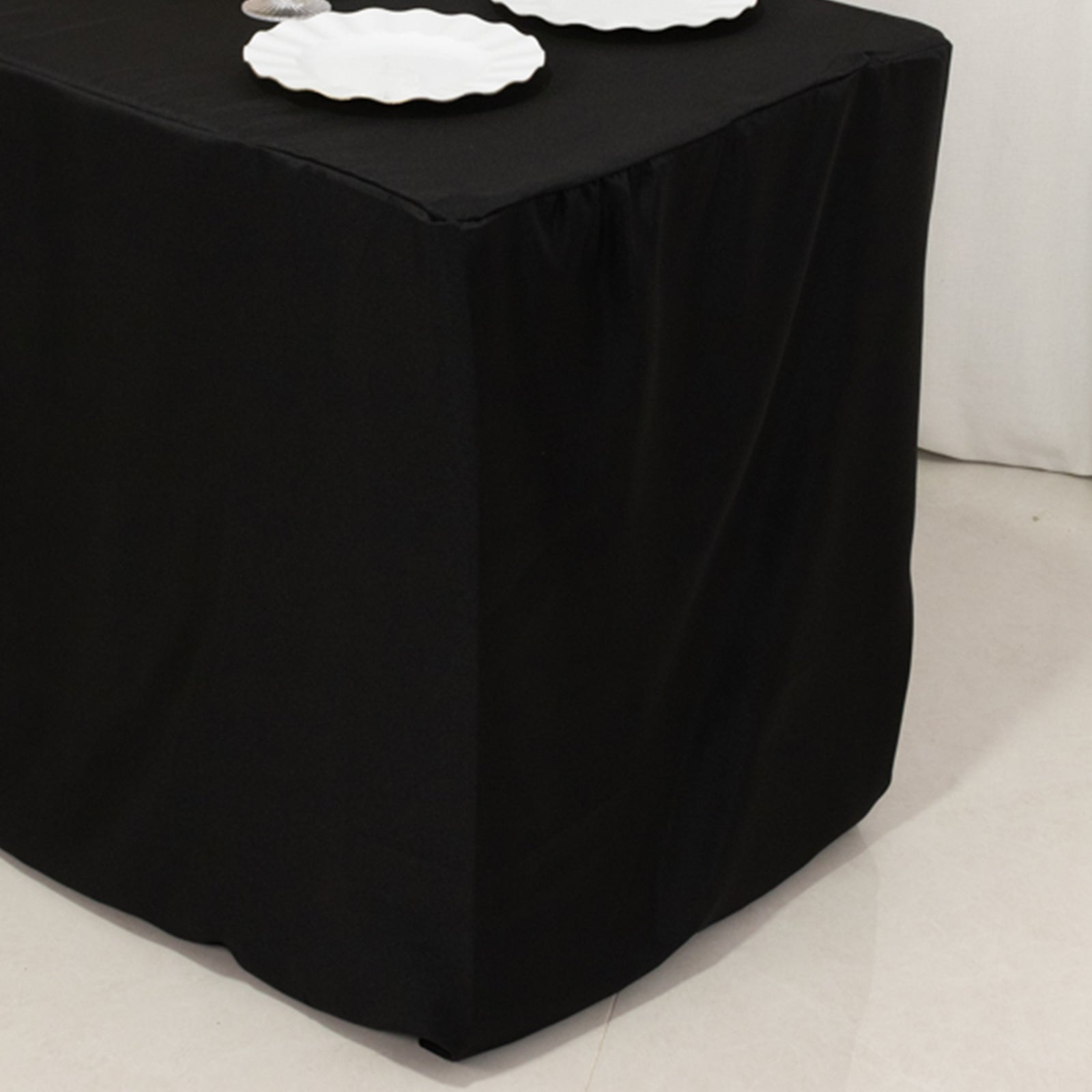 Fitted Polyester 48"x24"x30" Rectangle Tablecloth Black - Durable and Sleek for Events
