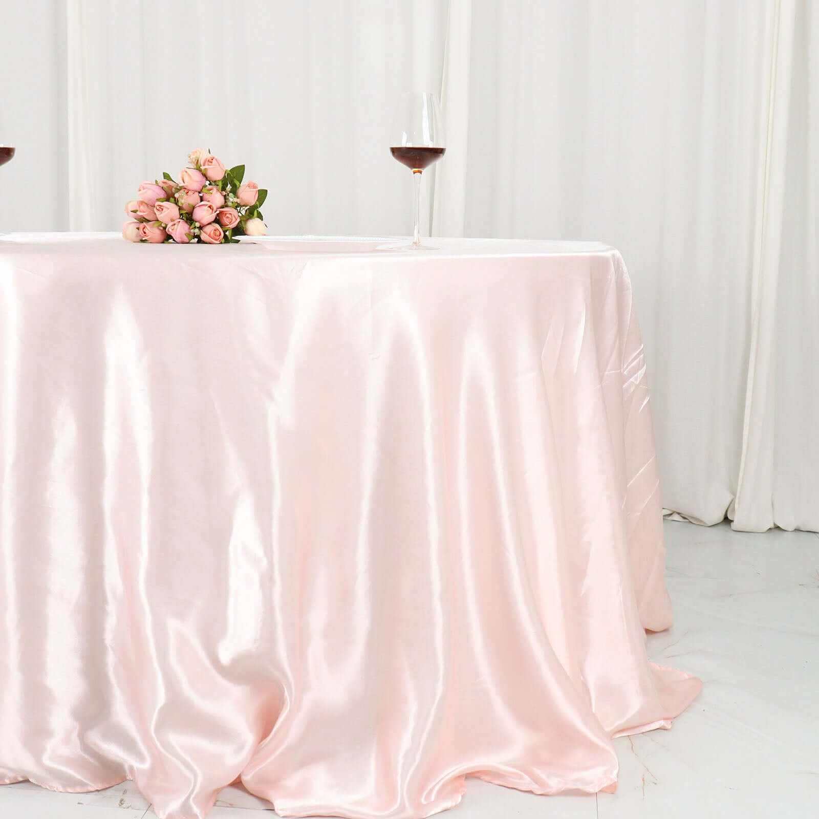 Satin 132" Round Tablecloth Blush - Stylish Seamless Table Cover