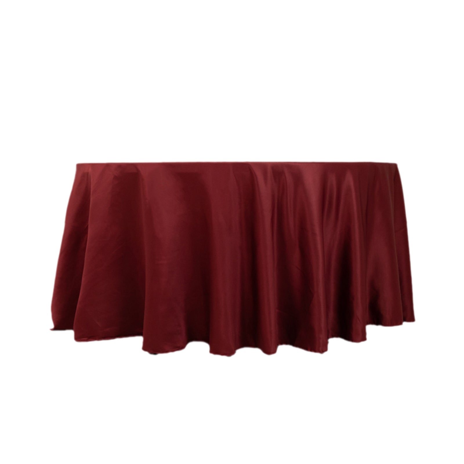 Lamour Satin 120" Round Tablecloth Burgundy - Seamless Table Cover with Soft Tempered Sheen