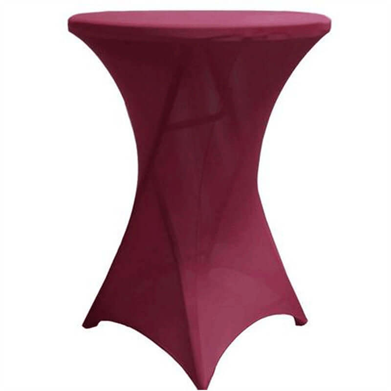 Spandex 24"-32" Round Cocktail Table Cover Burgundy - Easy to Maintain Stretch Fitted Highboy Tablecloth
