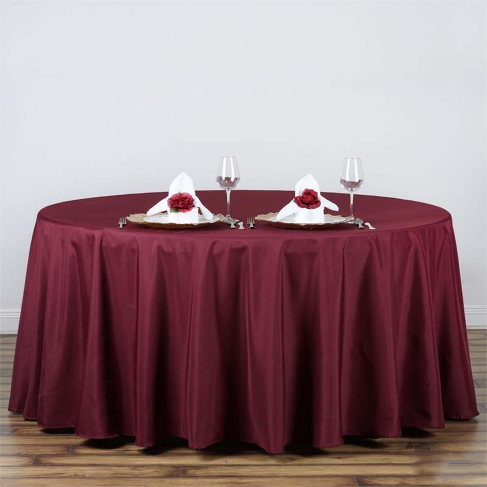 Polyester 132" Round Tablecloth Burgundy - Seamless Chic Design Table Cover