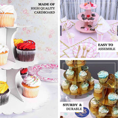 3-Tier Cardboard Cupcake Stand Natural Wood Plank Print - Reusable Dessert Table Display Tower for Classy Birthday Wedding Party Decoration 14"