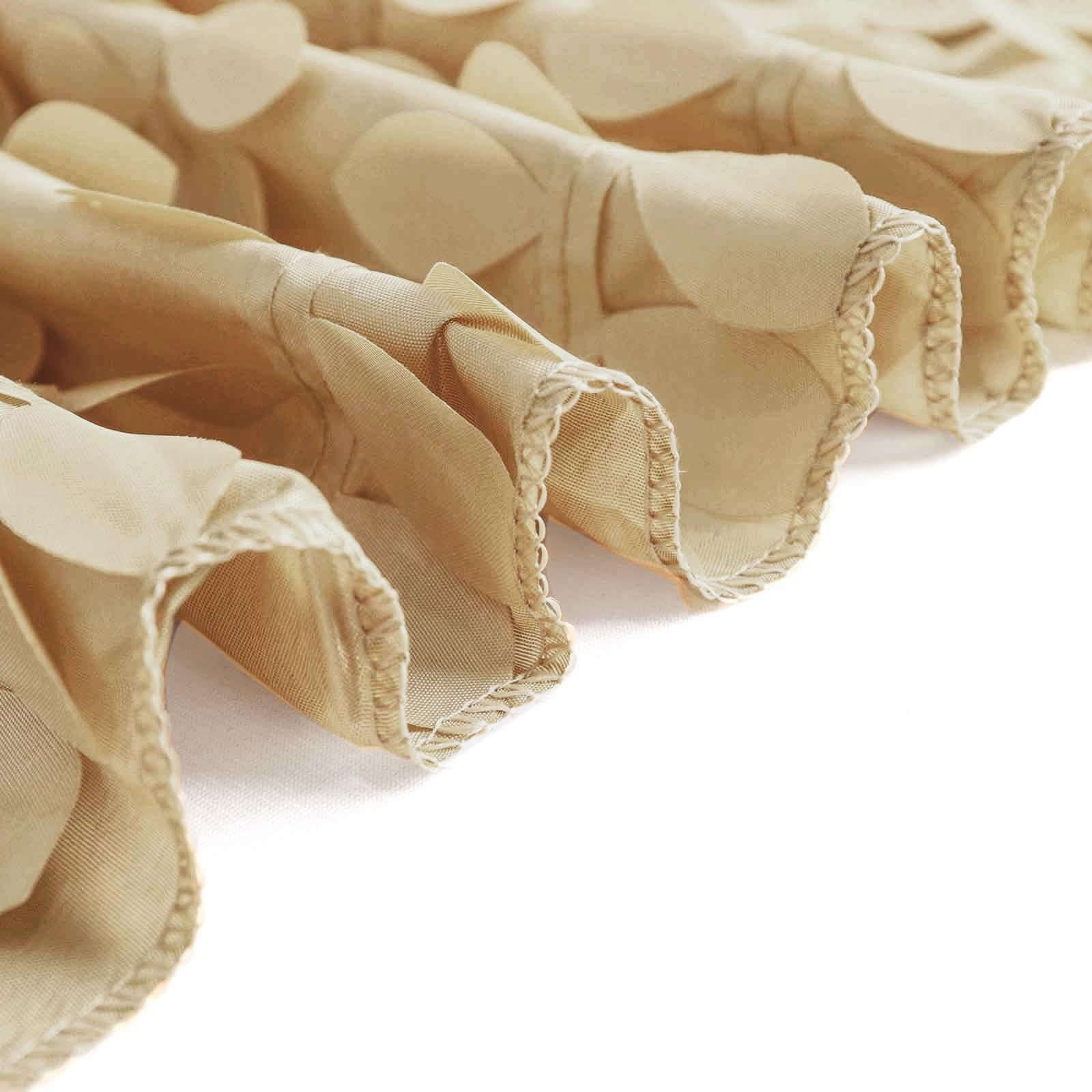 Taffeta 132" Round Tablecloth Champagne Leaf | 3D Leaf Petal Design Seamless Table Cover
