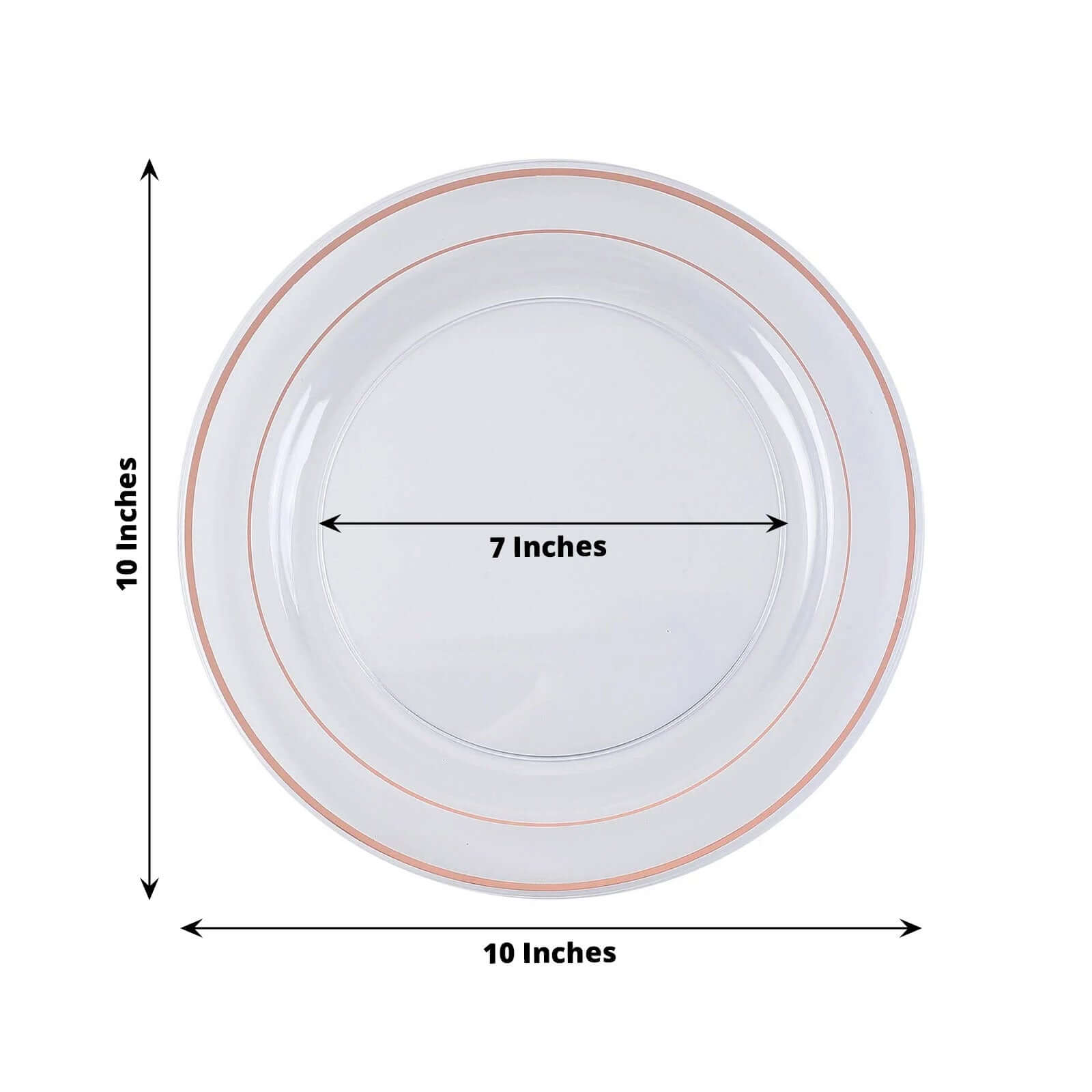 10-Pack Plastic Dinner Plates Clear with Très Chic Rose Gold Rim - Perfect Disposable Party Plates 10"